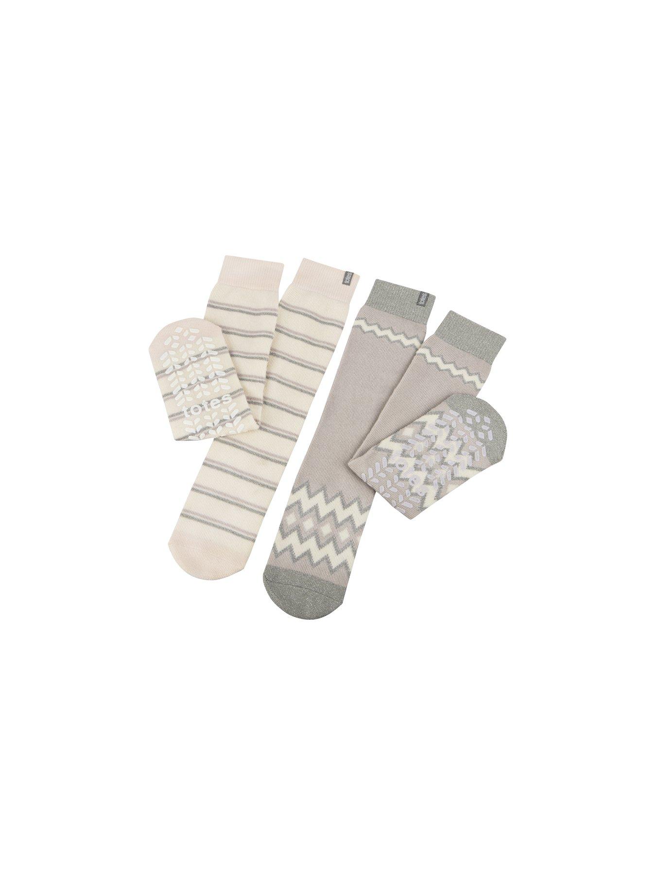 Image 1 of 6 of TOTES 2pack Original Fairisle &amp; Plain Slipper Socks - Fairisle/plain - Multi