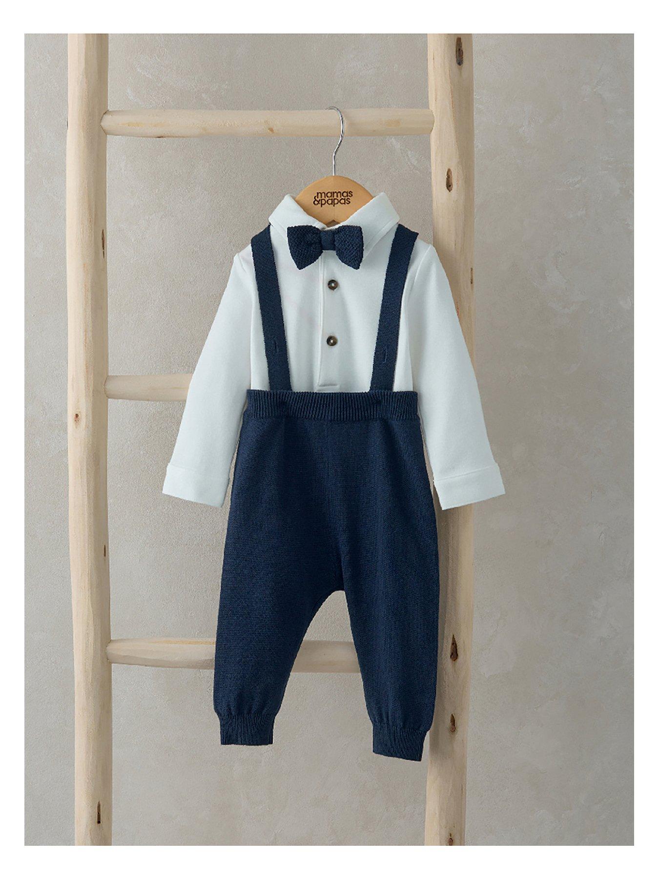 undefined Baby Boys 3 Piece Knitted Dungarees  &  Bodysuit Set - Blue