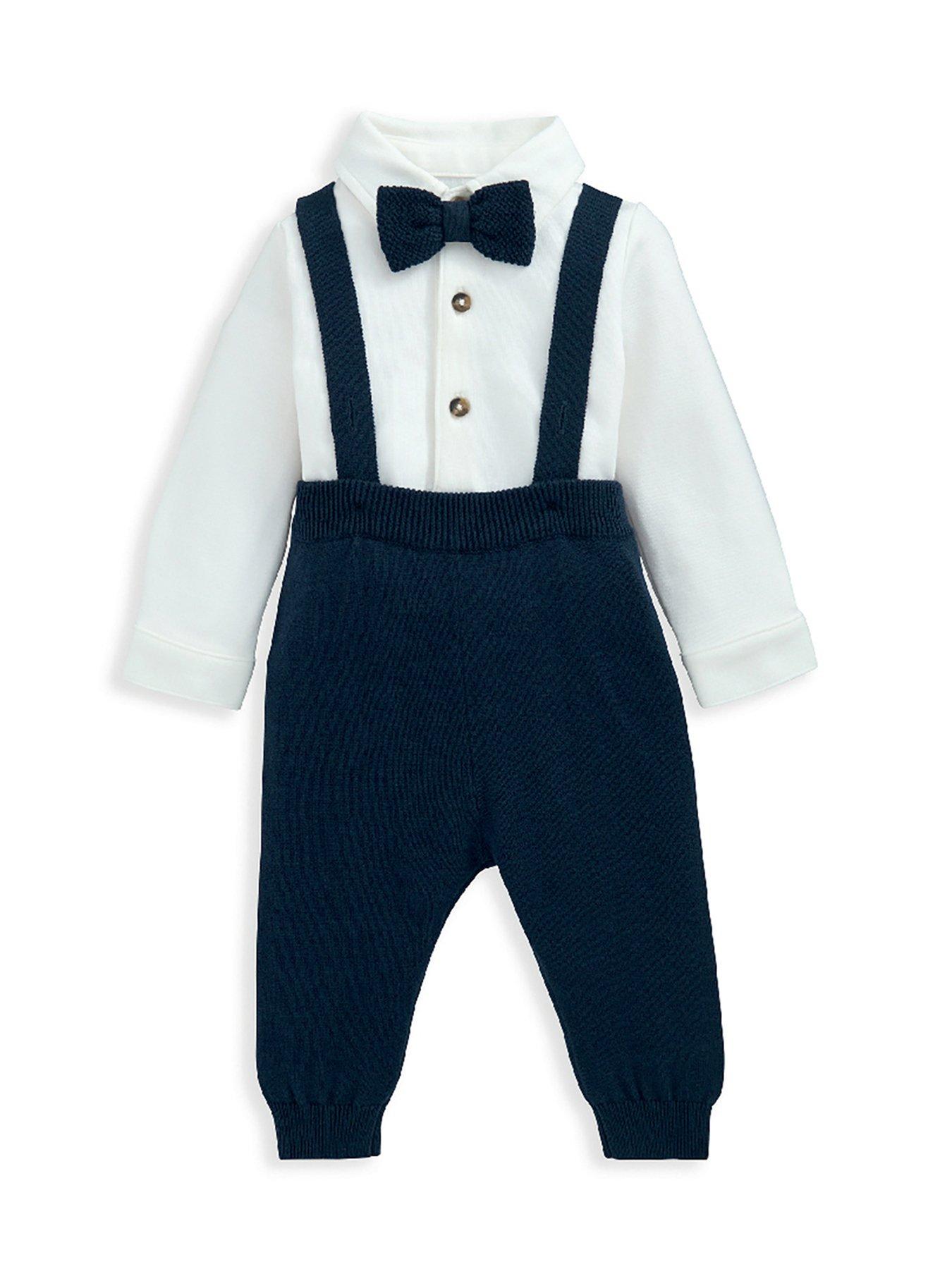 Mamas Papas Baby Boys Piece Knitted Dungarees Bodysuit Set