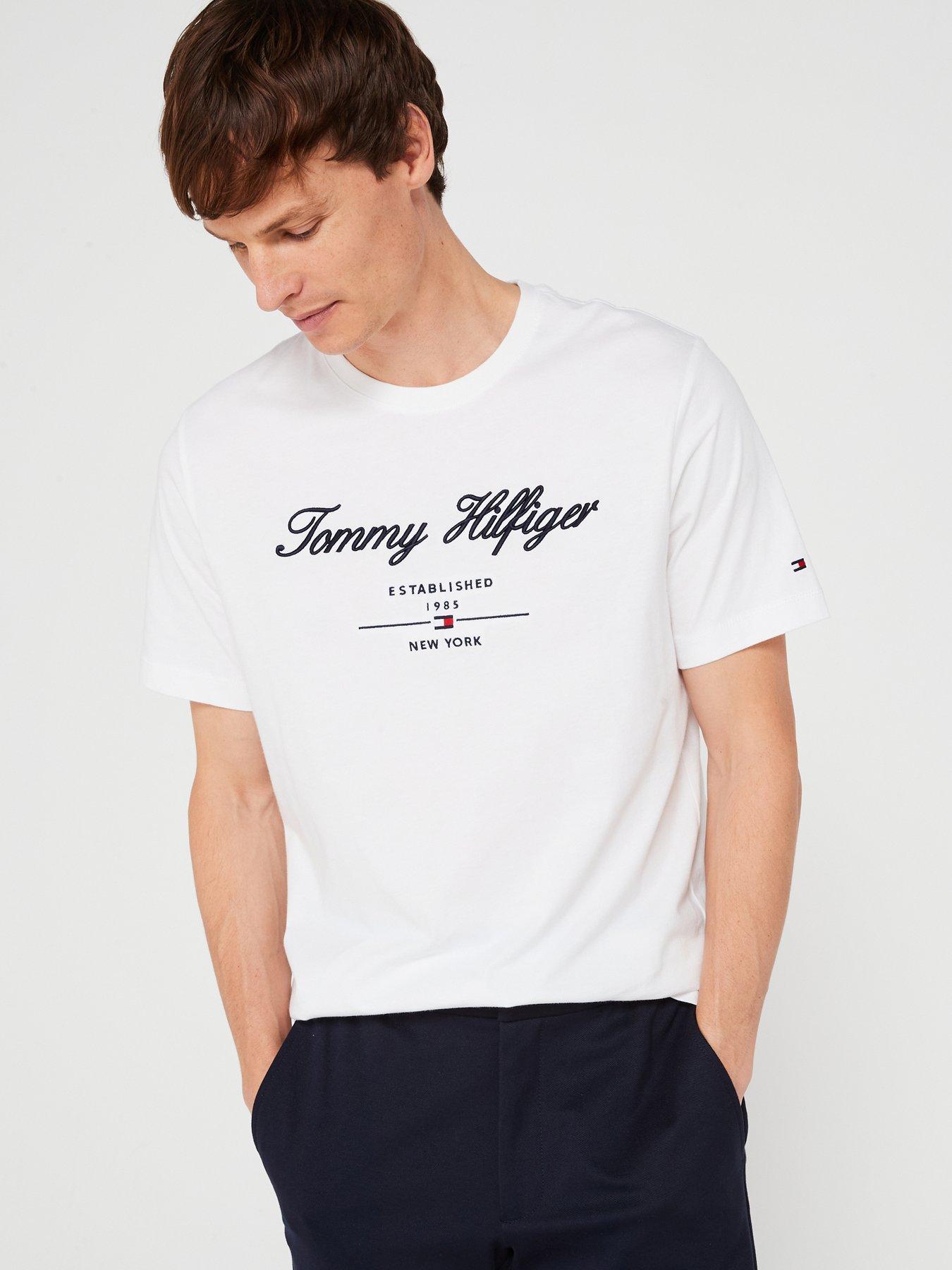 undefined Regular Fit Embroided Script Logo T-Shirt - White