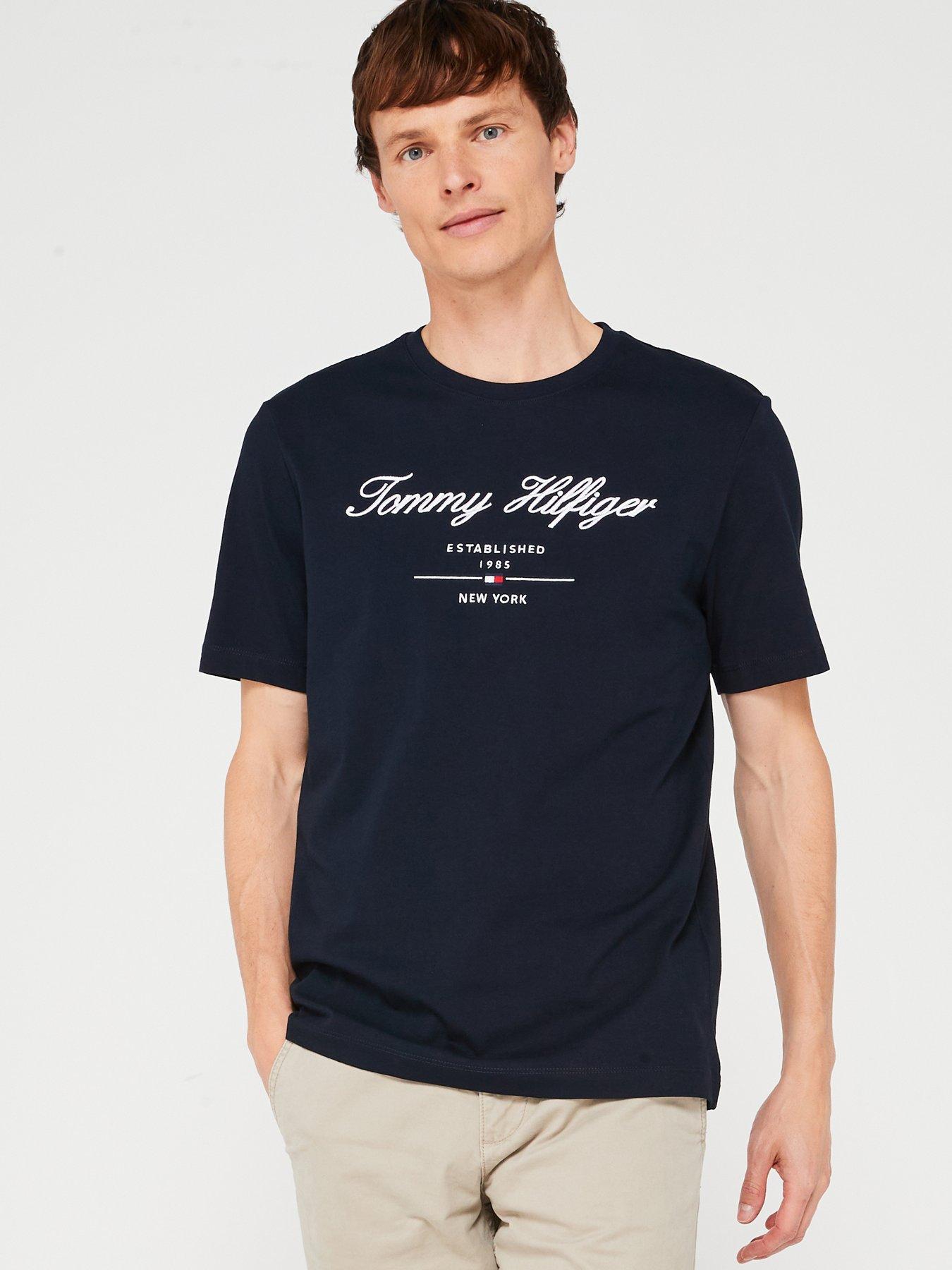 undefined Regular Fit Embroided Script Logo T-Shirt - Navy