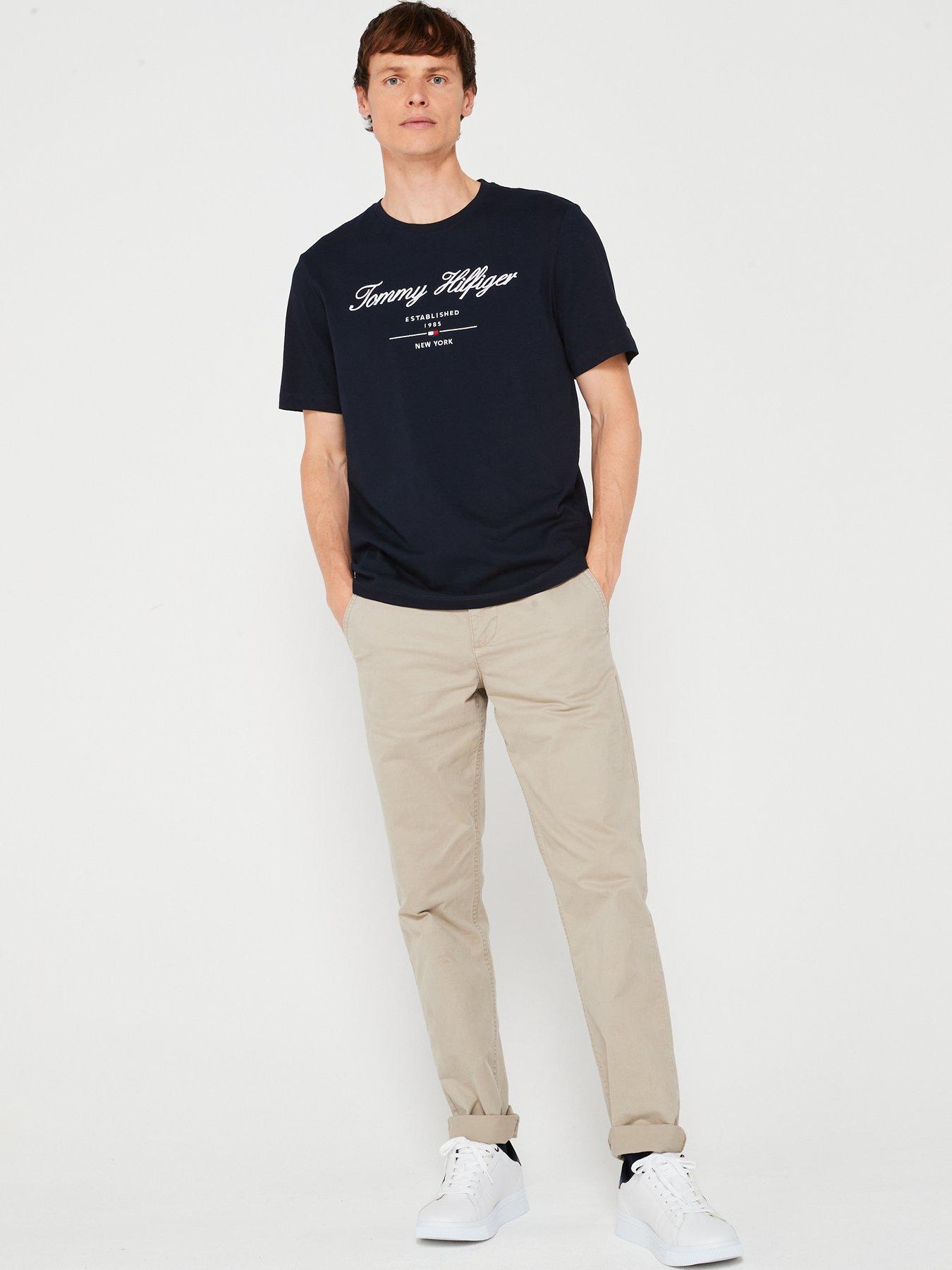 Image 3 of 6 of Tommy Hilfiger Regular Fit Embroided Script Logo T-Shirt - Navy