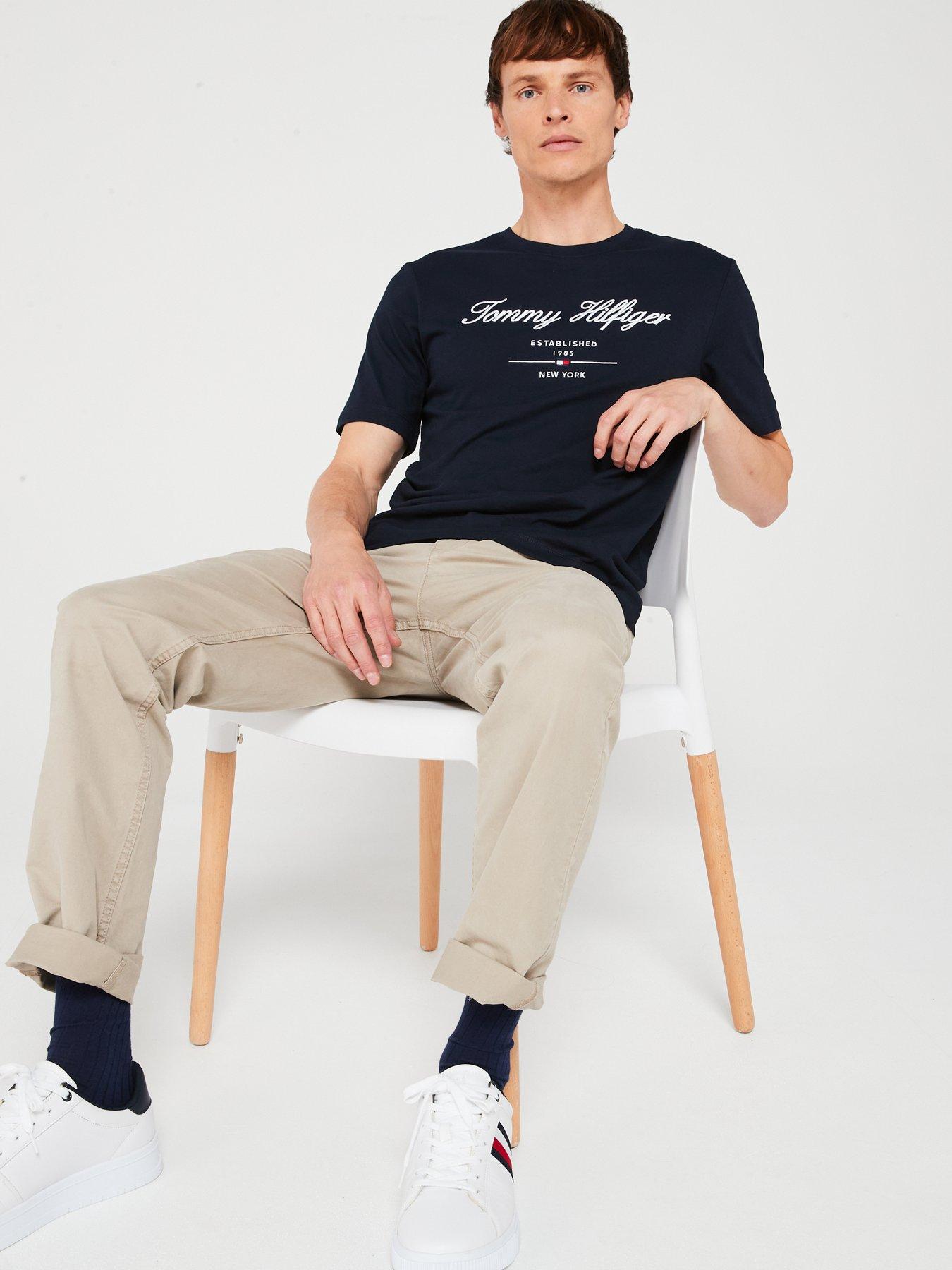 Image 4 of 6 of Tommy Hilfiger Regular Fit Embroided Script Logo T-Shirt - Navy