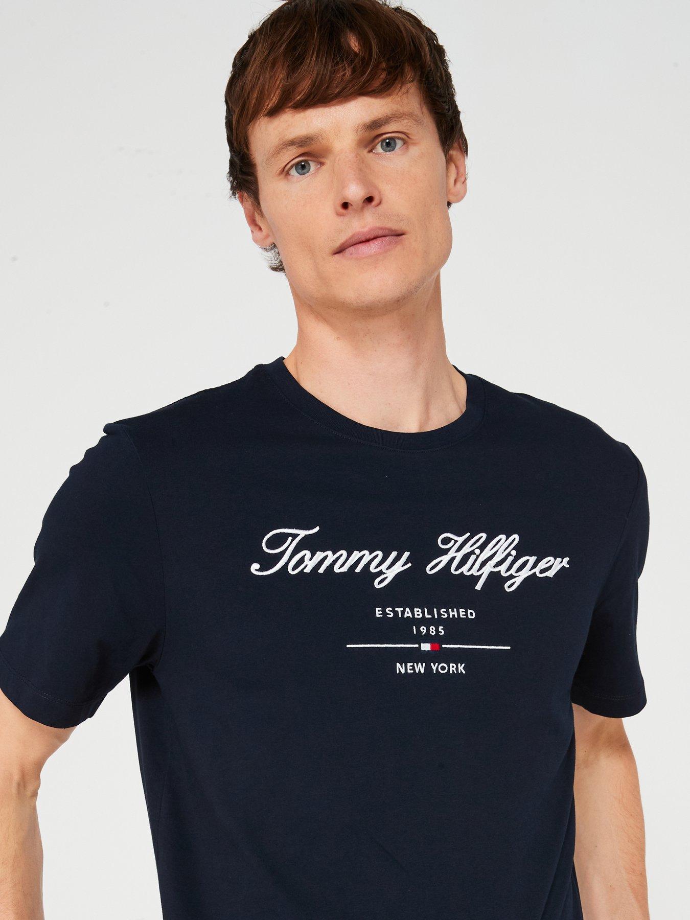 Image 5 of 6 of Tommy Hilfiger Regular Fit Embroided Script Logo T-Shirt - Navy