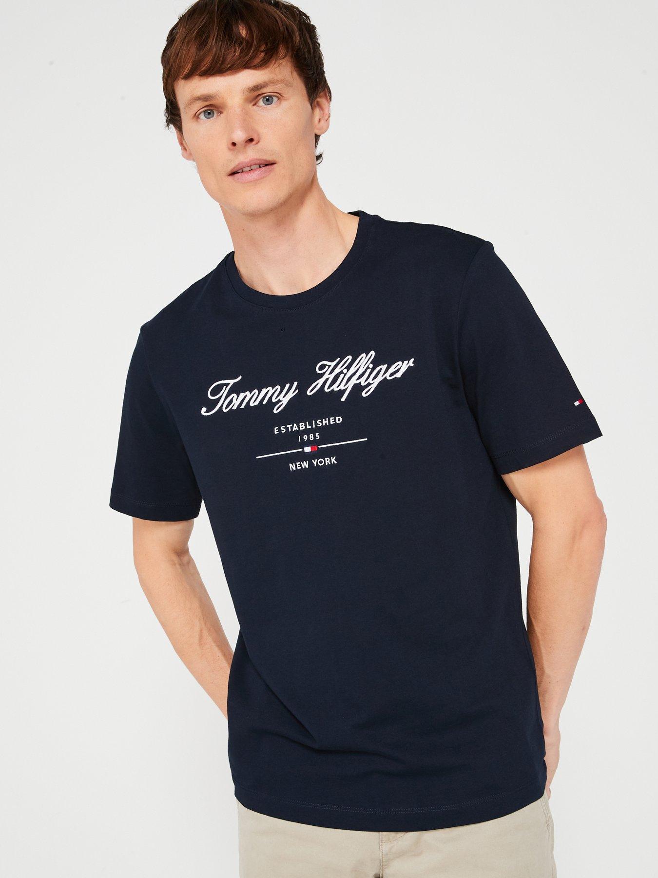 Image 6 of 6 of Tommy Hilfiger Regular Fit Embroided Script Logo T-Shirt - Navy