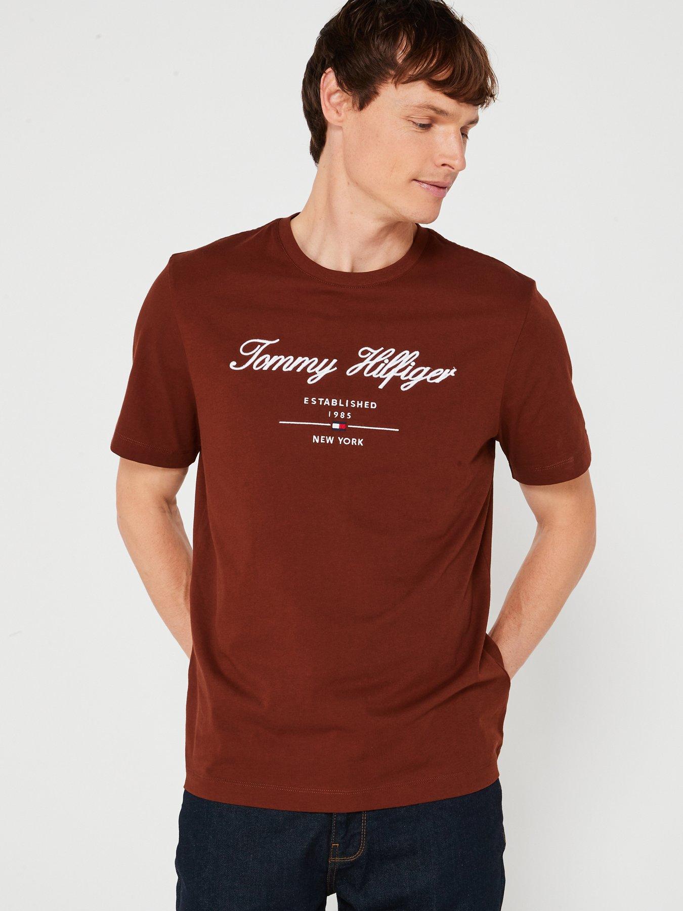 undefined Regular Fit Embroided Script Logo T-Shirt - Brown