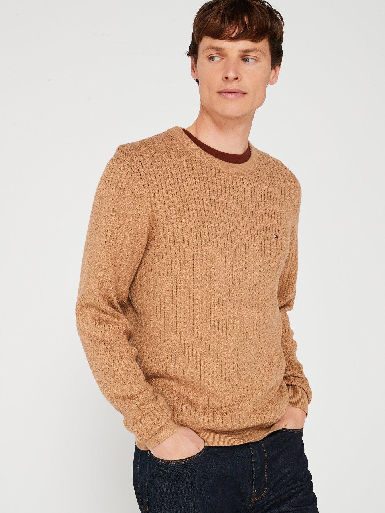 undefined Herringbone Structure Crew Neck Knitted Jumper - Light Brown