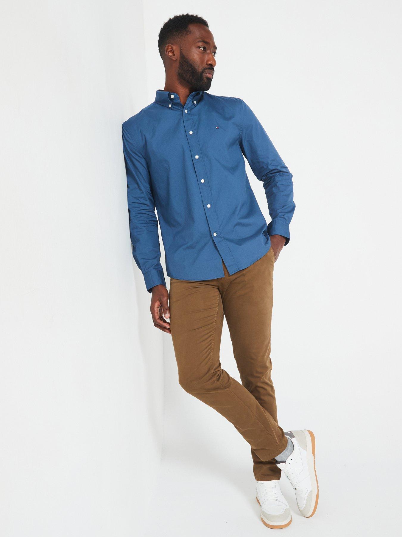 Image 3 of 5 of Tommy Hilfiger Regular Fit Flex Poplin Solid Flag Logo Shirt - Blue