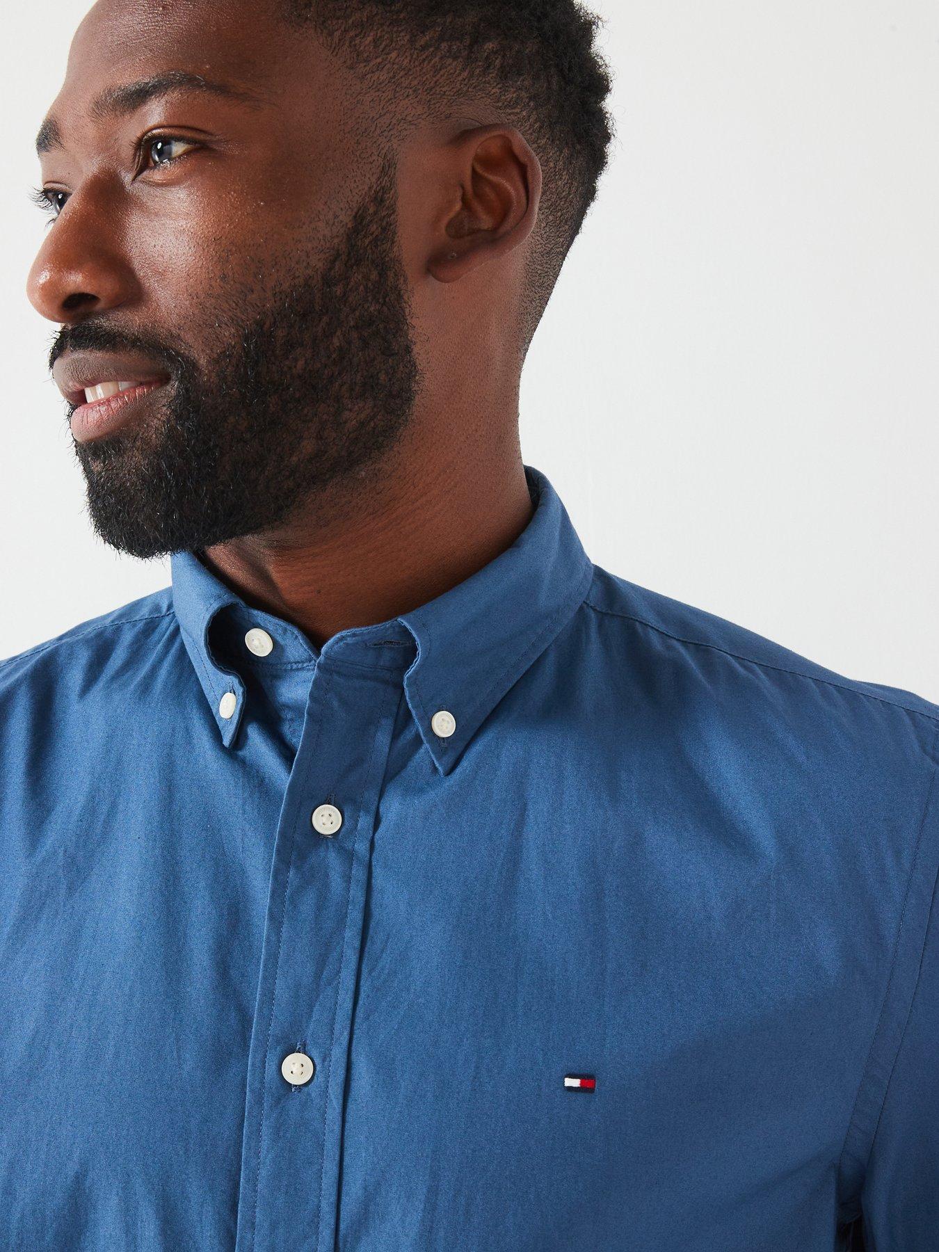 Image 4 of 5 of Tommy Hilfiger Regular Fit Flex Poplin Solid Flag Logo Shirt - Blue