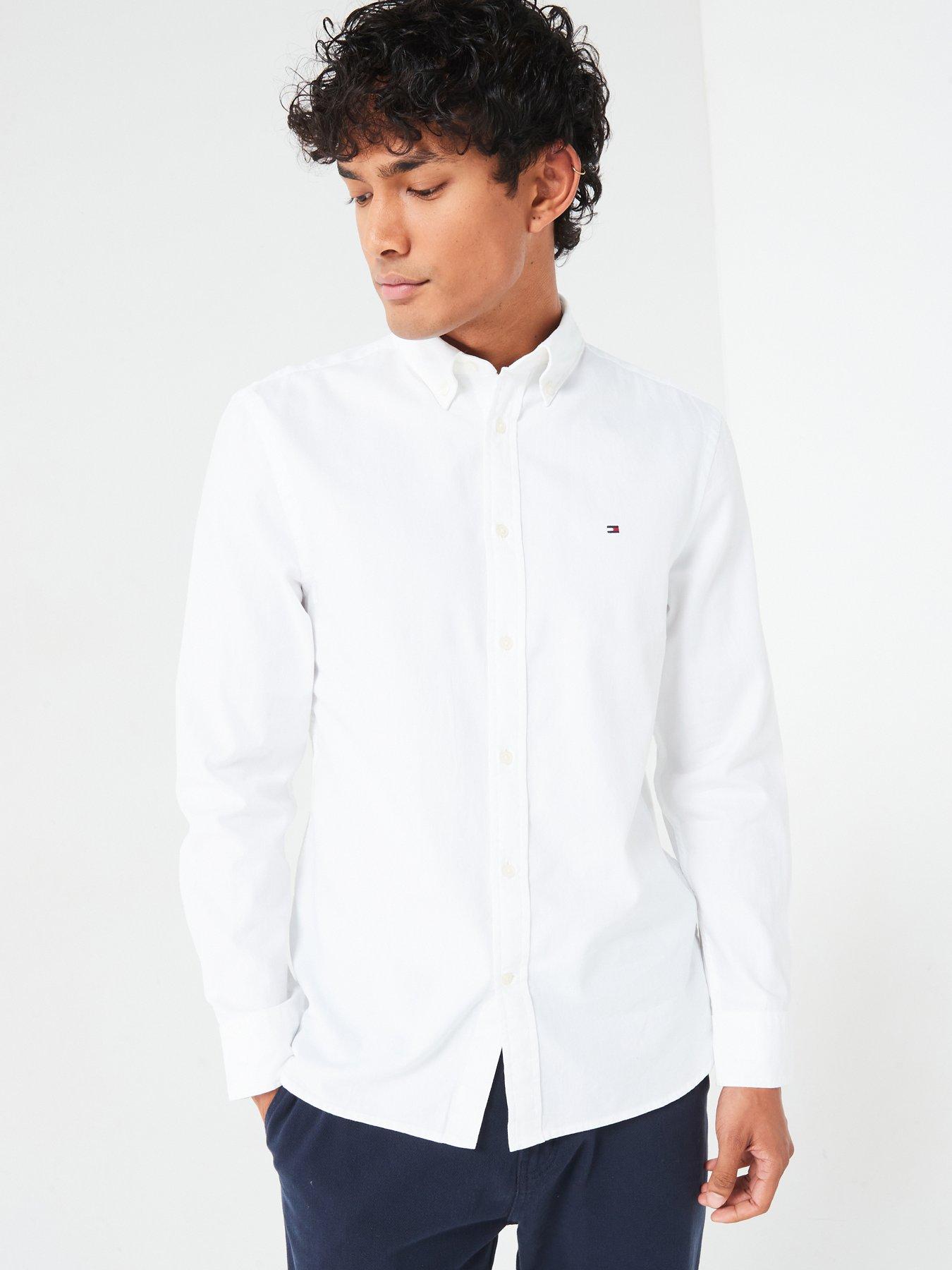 undefined Slim Fit Flex Dobby Flag Logo Shirt - White