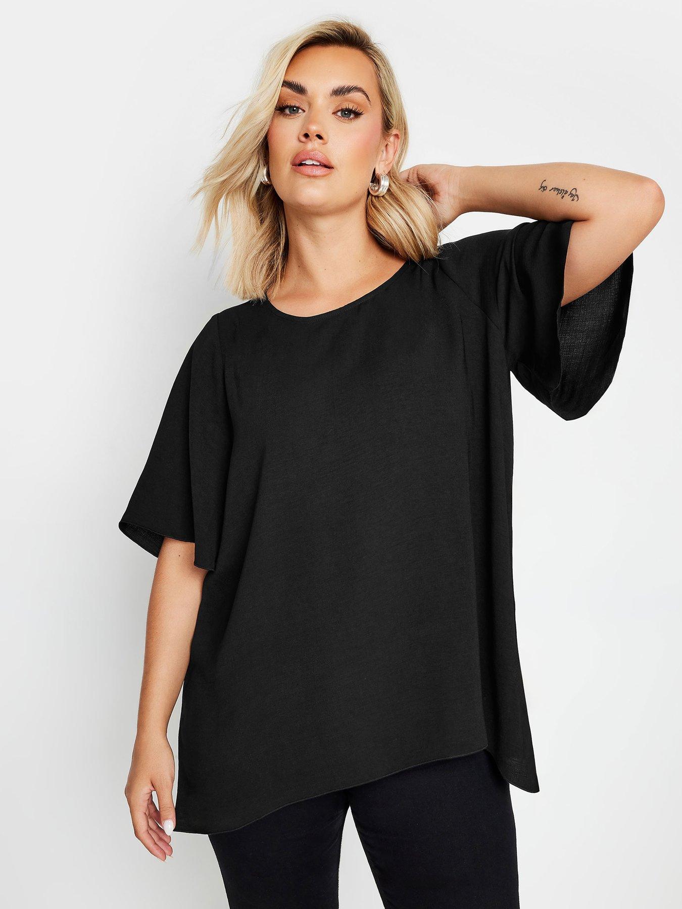 undefined Curve Chain Back Short Sleeve Blouse - Black