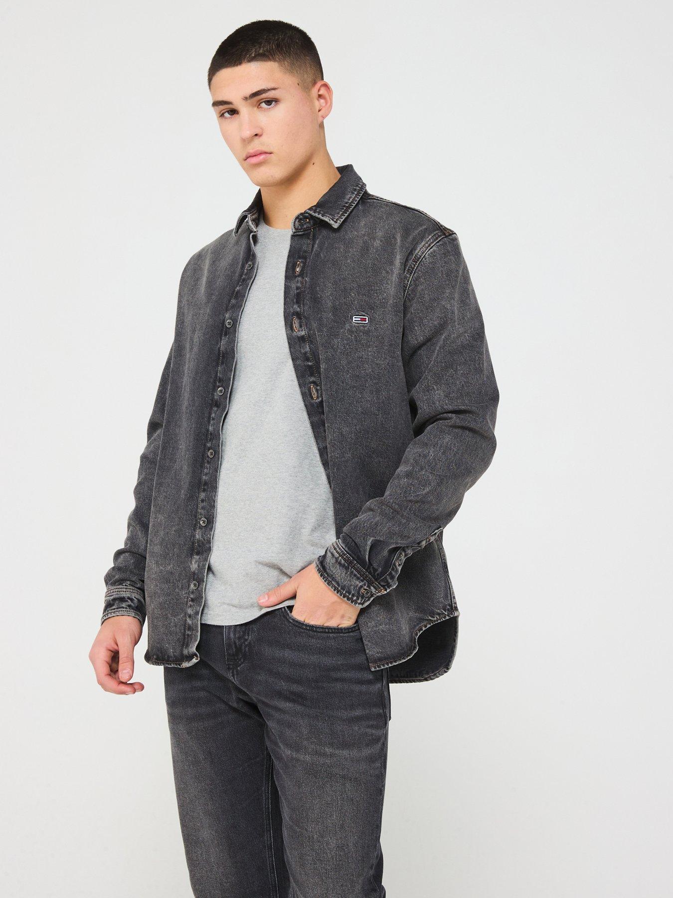 undefined Regular Fit Small Flag Denim Shirt - Black