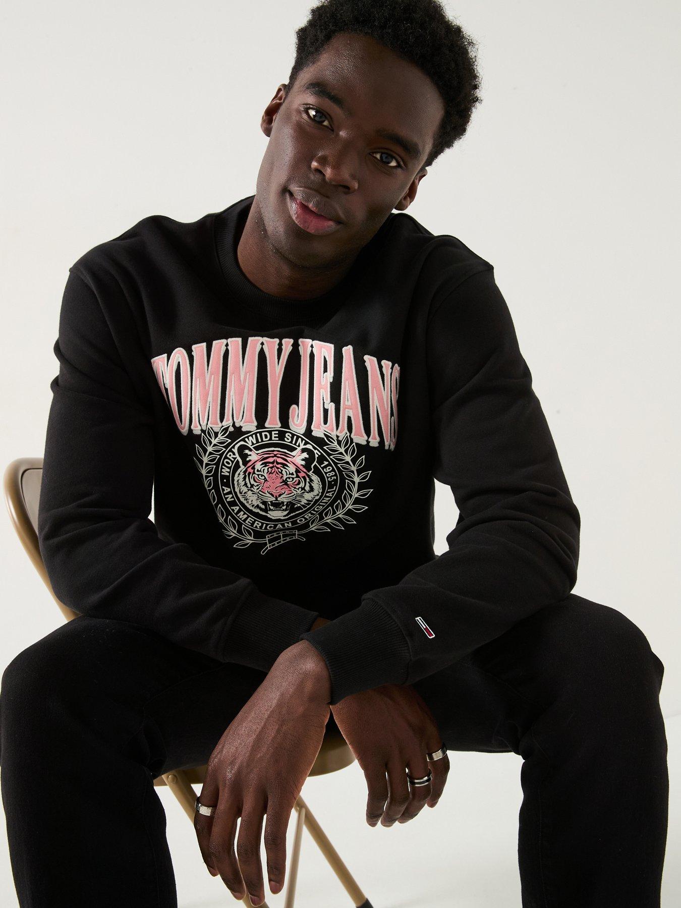 undefined Relaxed Fit Embroidered Varsity Crest Crew Sweat - Black