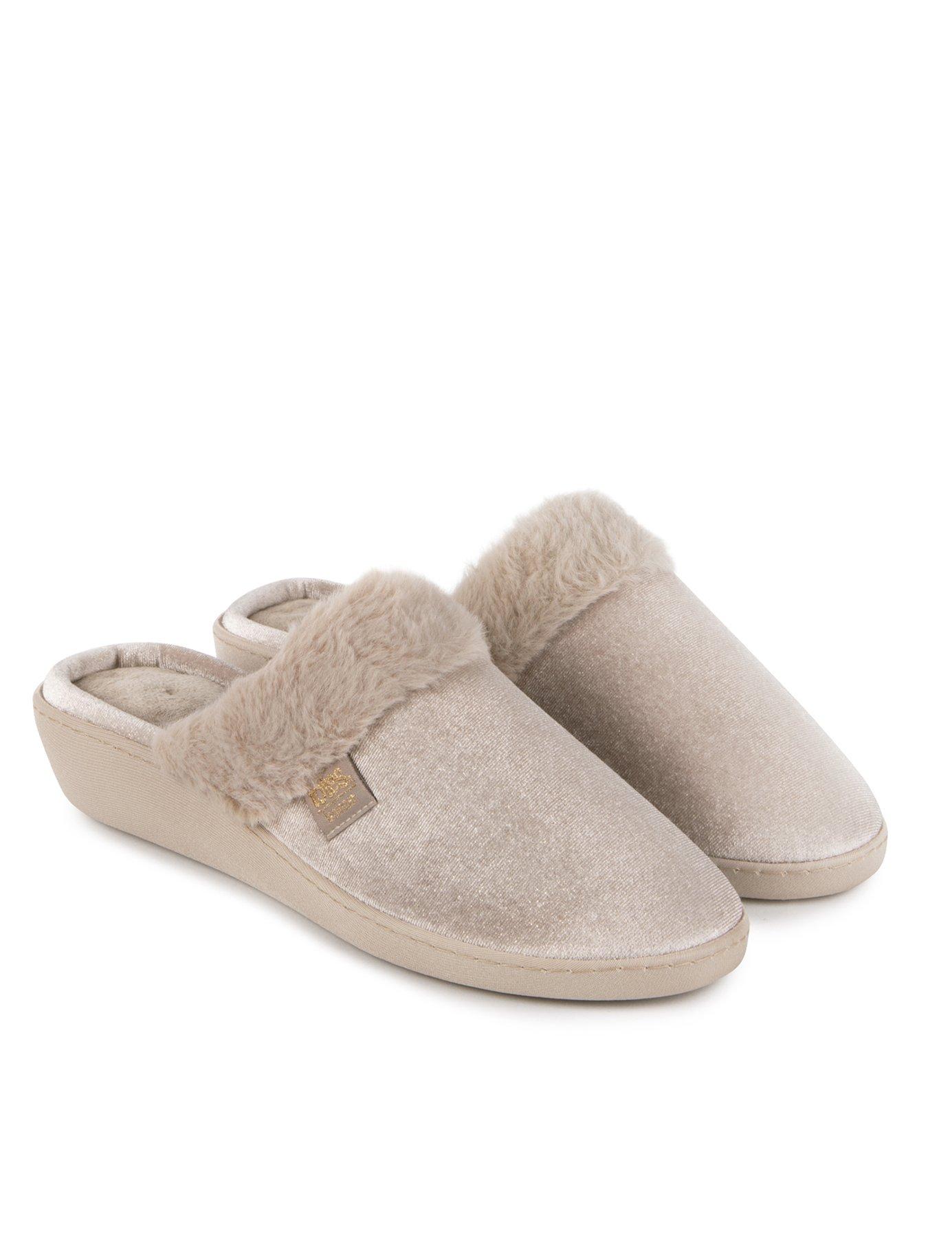 Isotoner Sparkle Velour Heeled Mule Slippers Mink