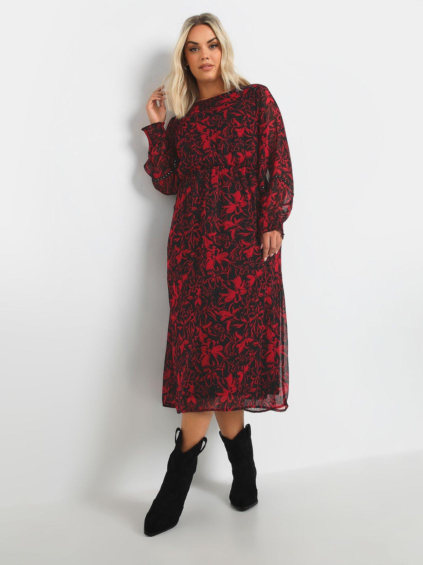 Dark red dress plus size clearance