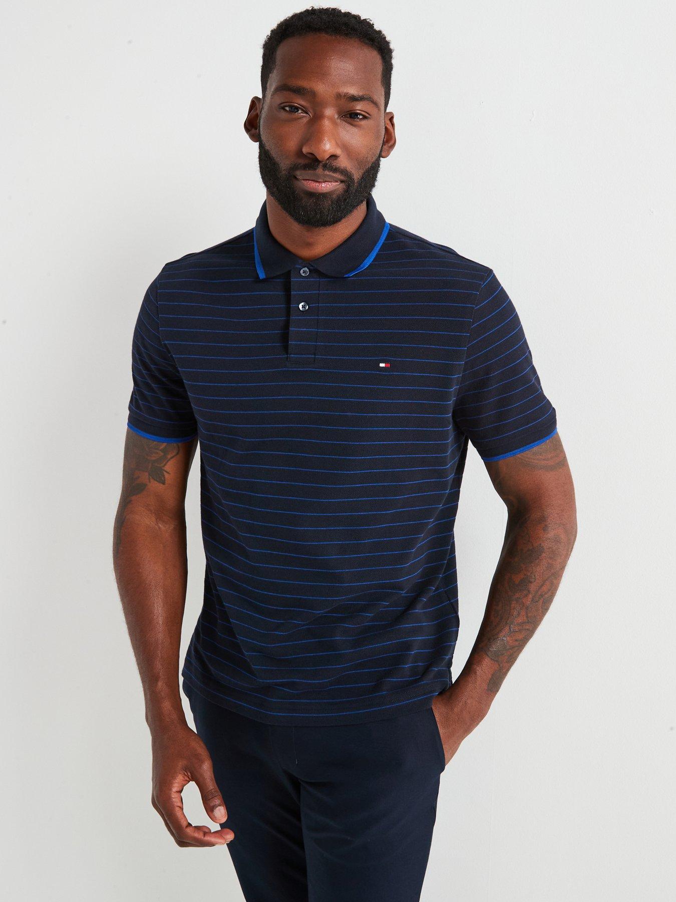 Image 1 of 4 of Tommy Hilfiger Regular Fit Oxford Stripe Polo Shirt - Navy