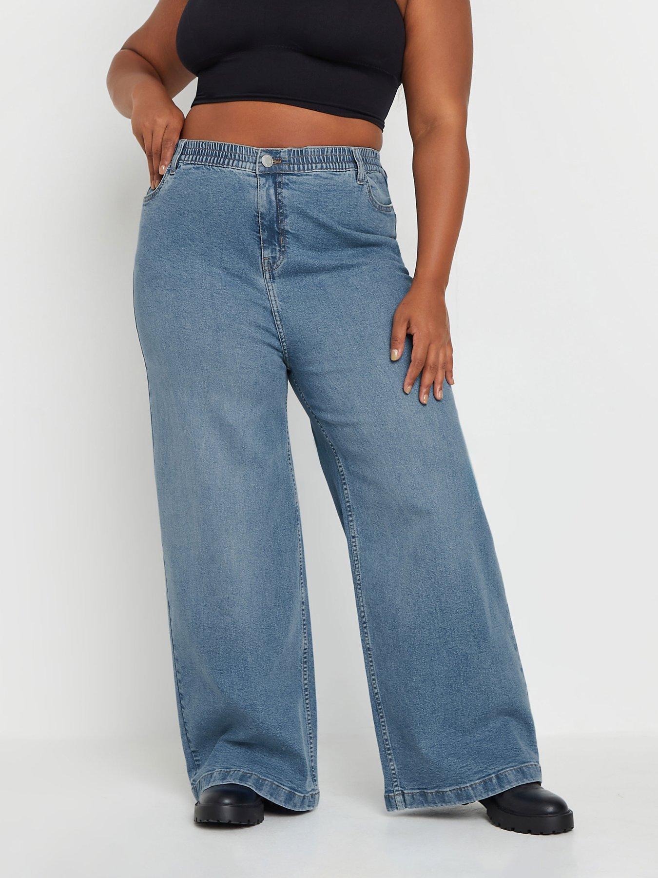 undefined Curve Wide Leg Pull On Puddle Jean - Blue