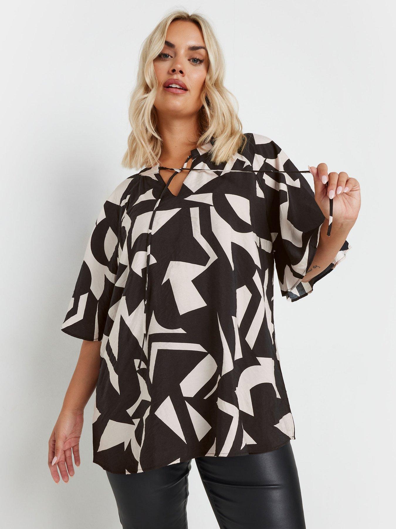 undefined Curve Tie Neck Angel Sleeve Top - Black