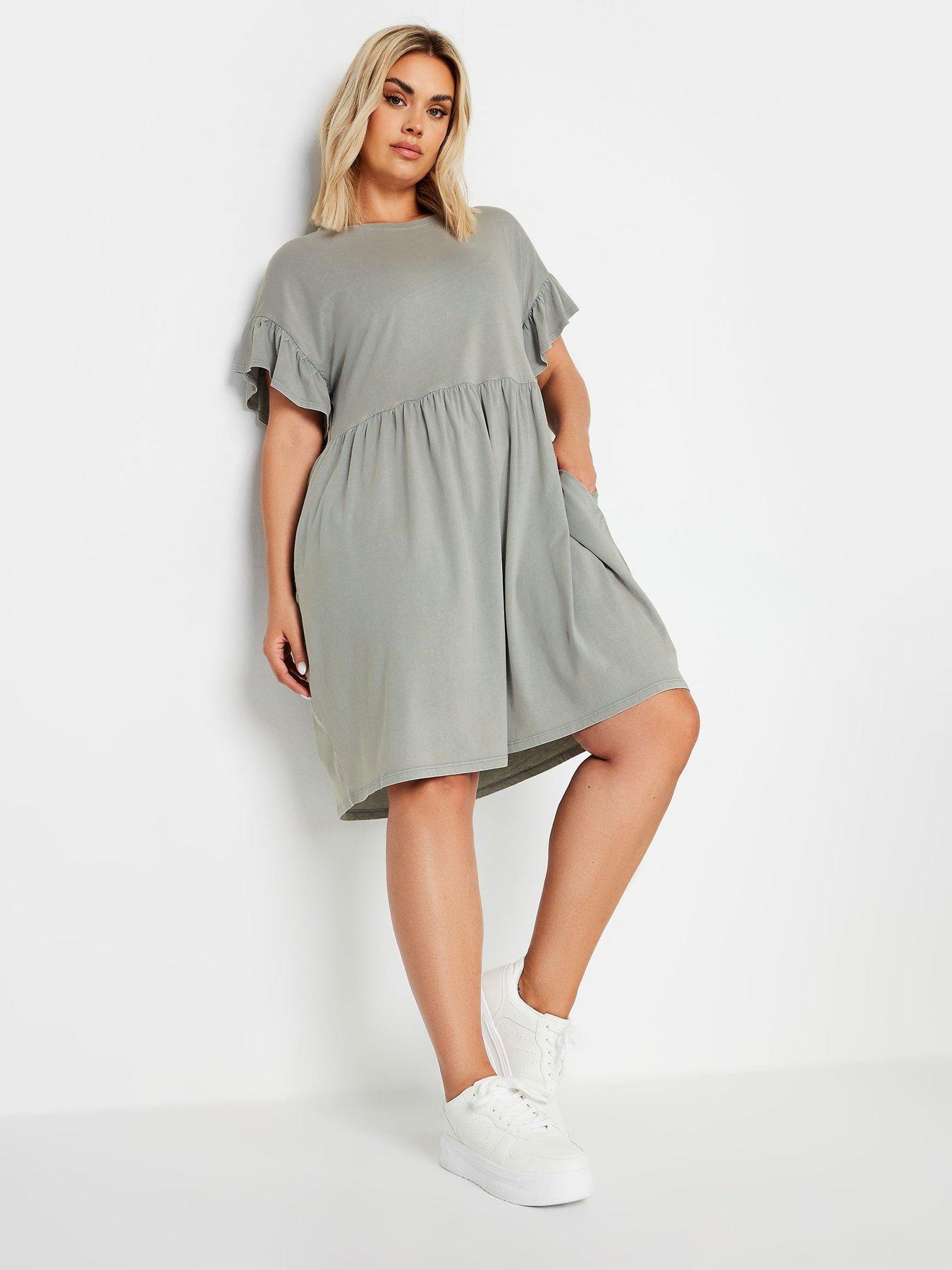 Image of Yours Curve Frill Acid Wash Dress