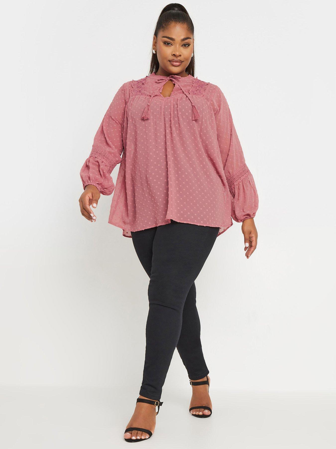 Image 3 of 4 of Yours Curve Dobby Slub Lace Blouse - Pink