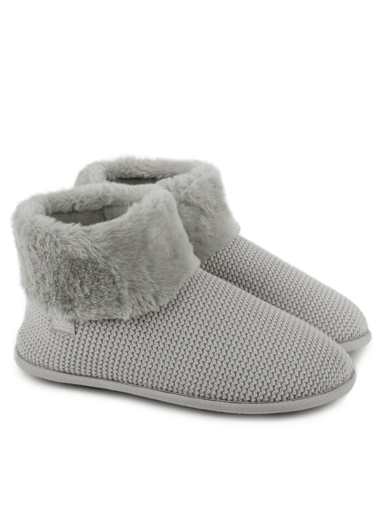 undefined Isotoner Knit Boot with Faux Fur Cuff Slippers - Grey