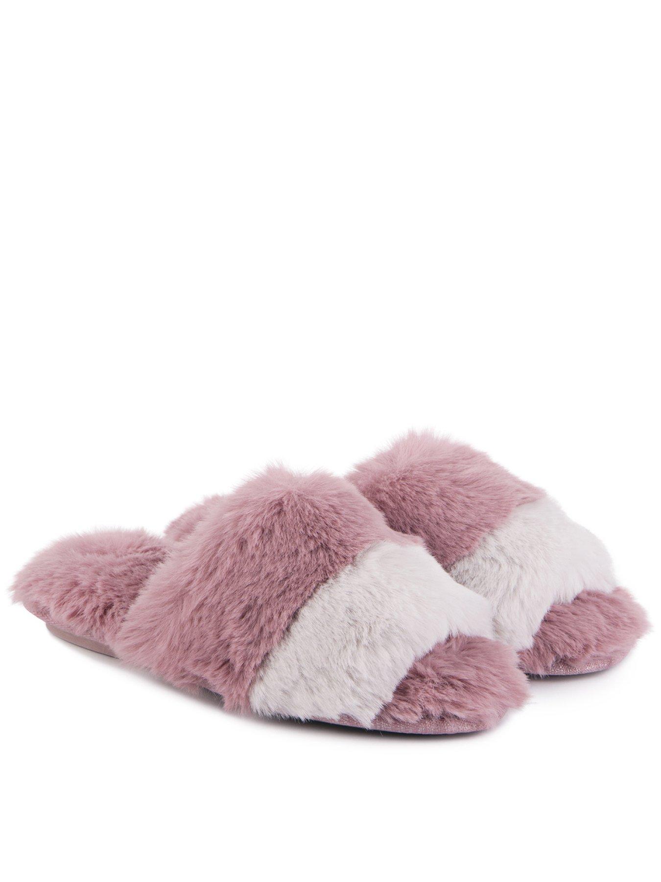 undefined Faux Fur Slider Slippers - Pink