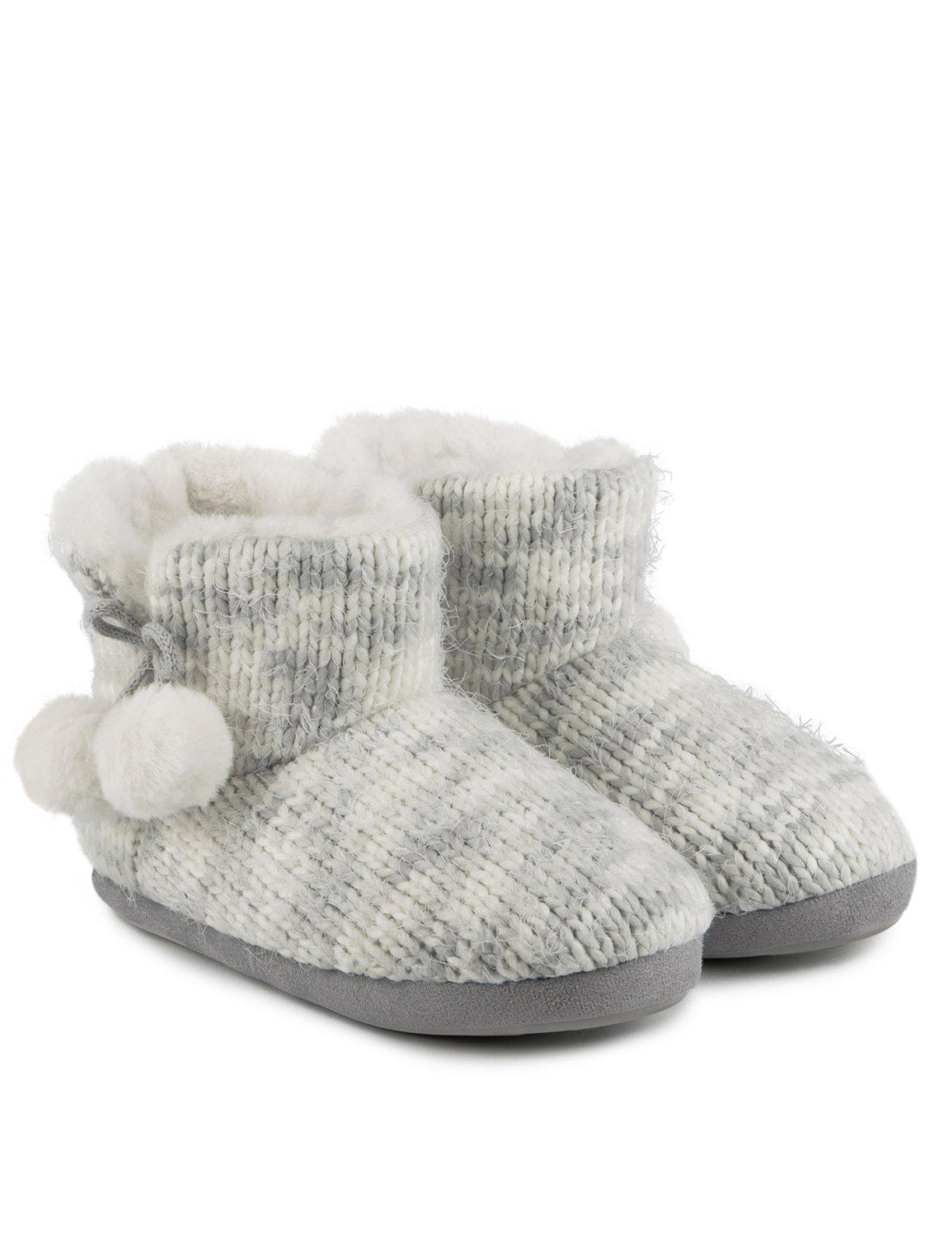 TOTES Space Dye Knitted Boot Slippers, Grey, Size 5-6, Women