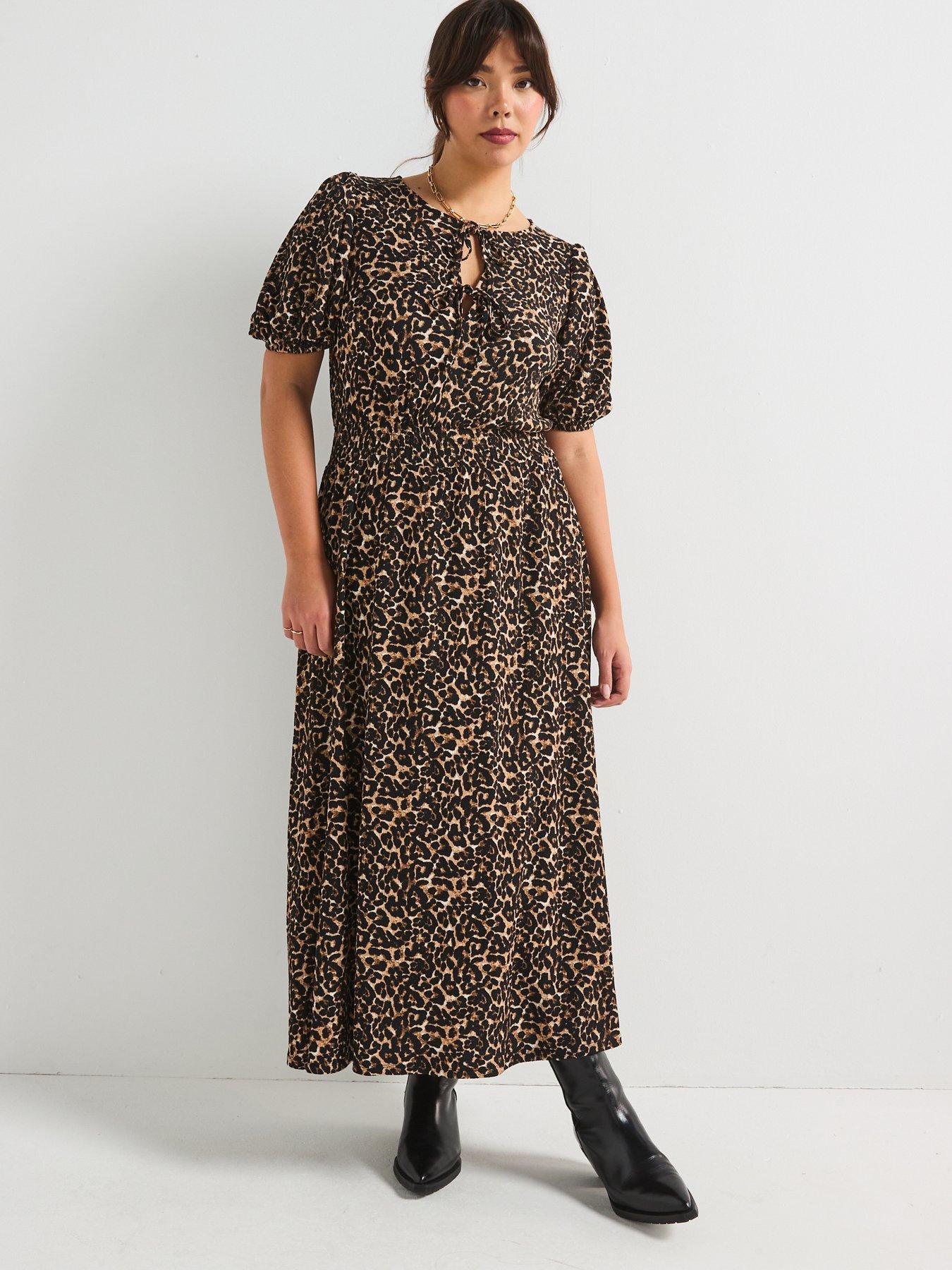 undefined Leopard print Tie Detail Midi Dress - Print