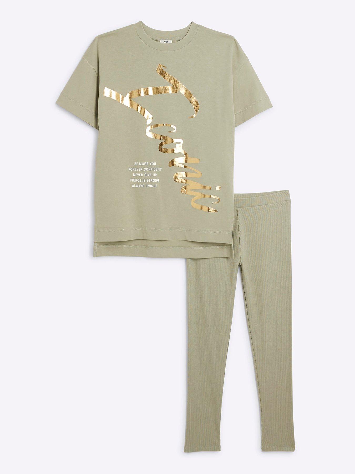 Older Girl Iconic Graphic T shirt Set Khaki
