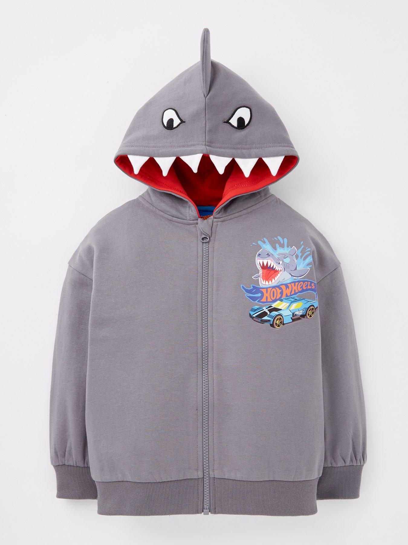 undefined Zip Through Shark Hoodie - Grey