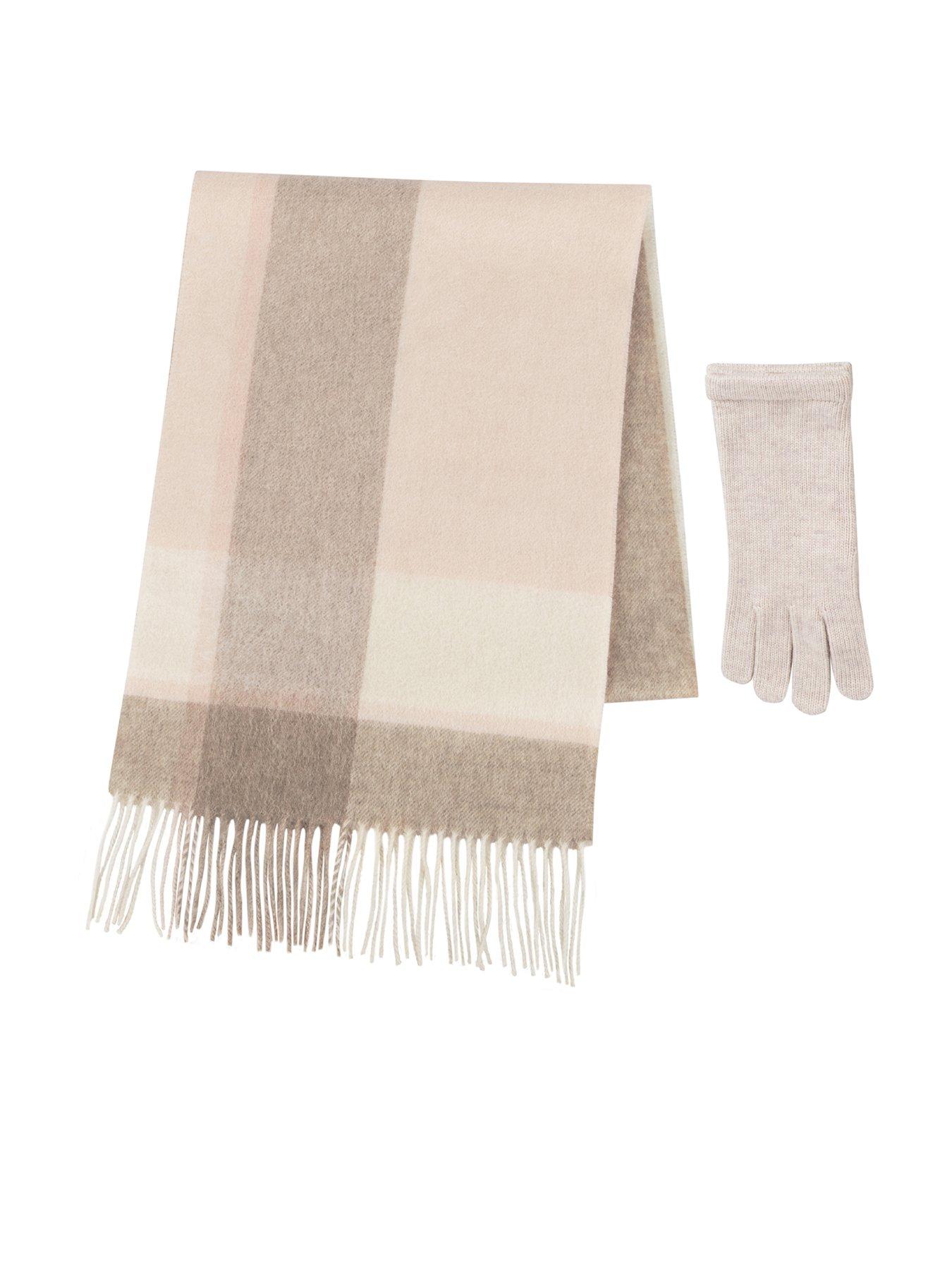 undefined Cashmere Blend Woven Scarf and Glove Set - Oat
