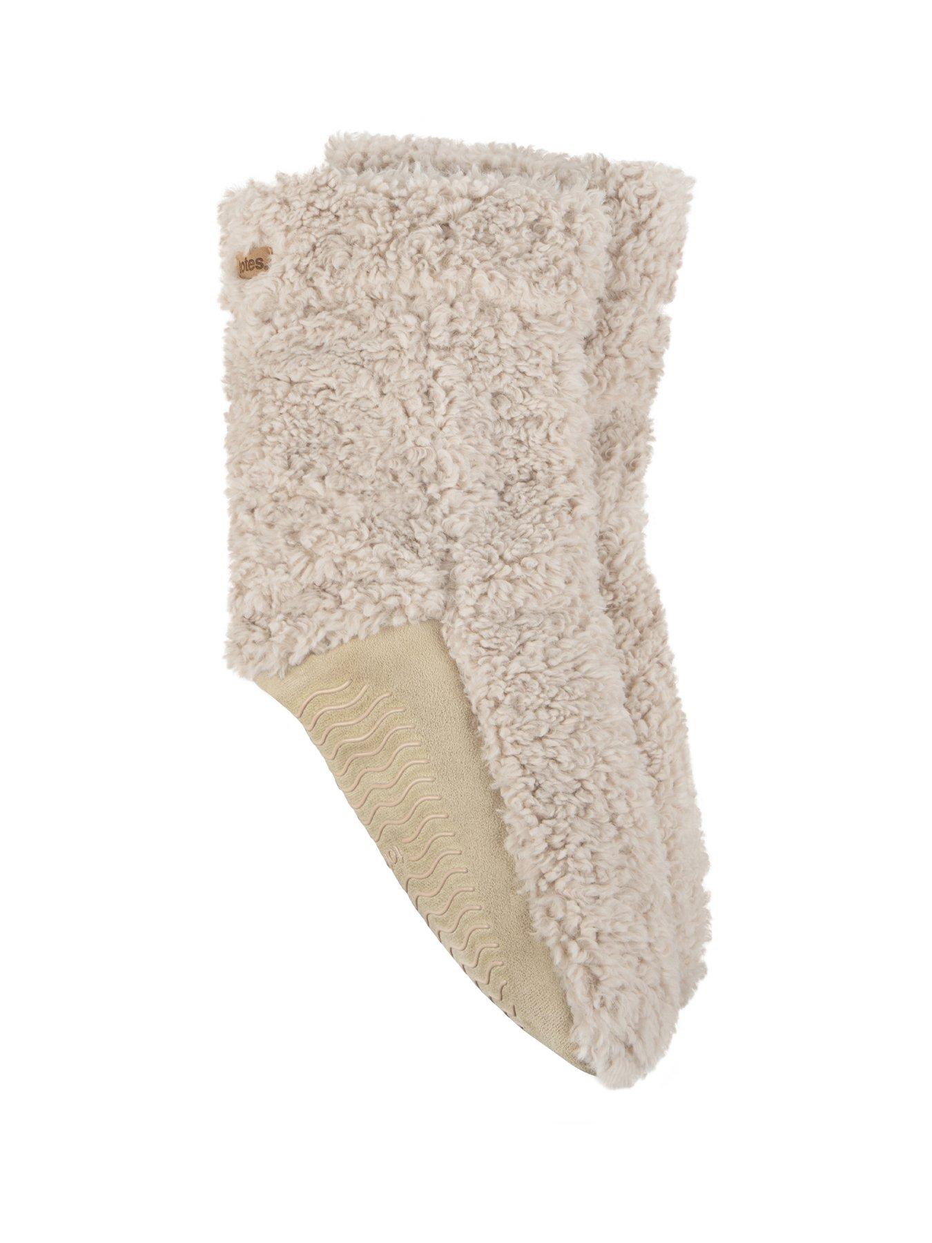 undefined Textured Faux Fur Slipper Sock Booties - Cream