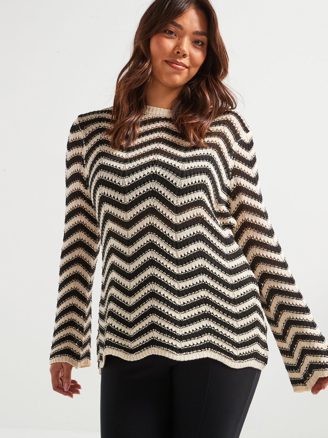 undefined Chevron Fluted Sleeve Jumper - Black