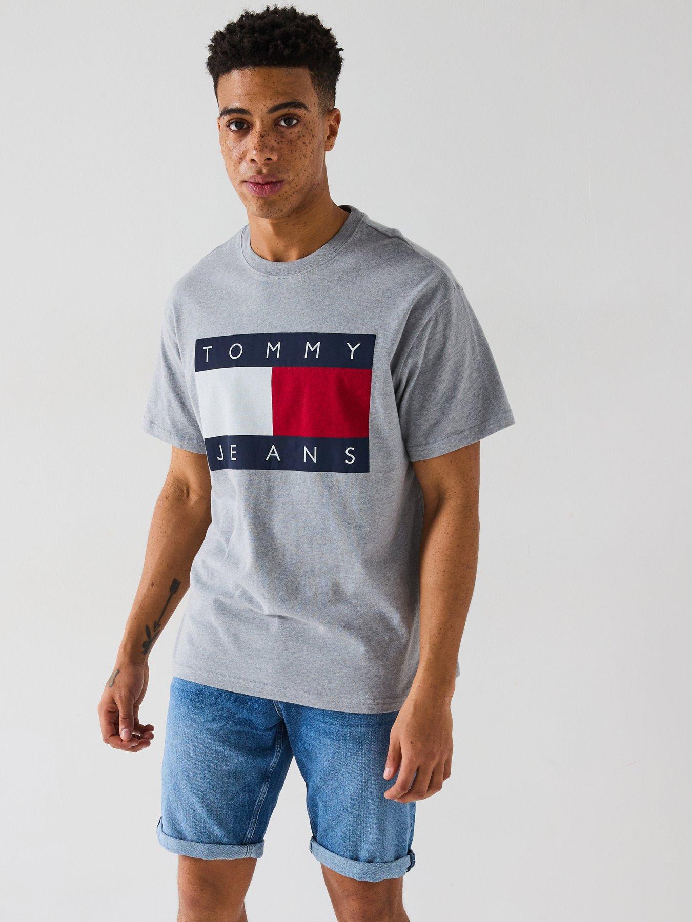 undefined Relaxed Fit Melange Big Flag T-Shirt - Grey