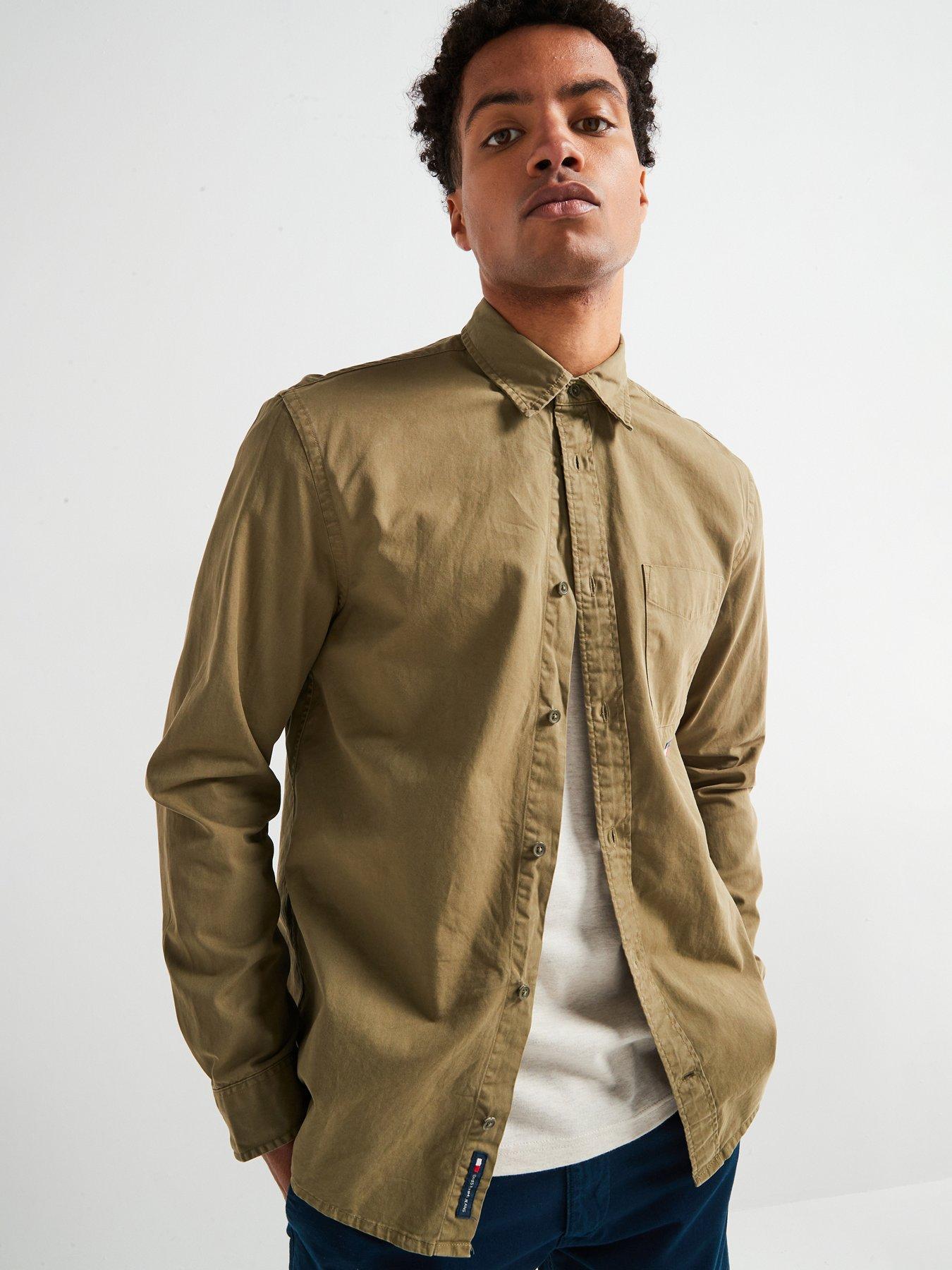 undefined Regular Fit Badge Flag Washed Twill Pocket Shirt - Green