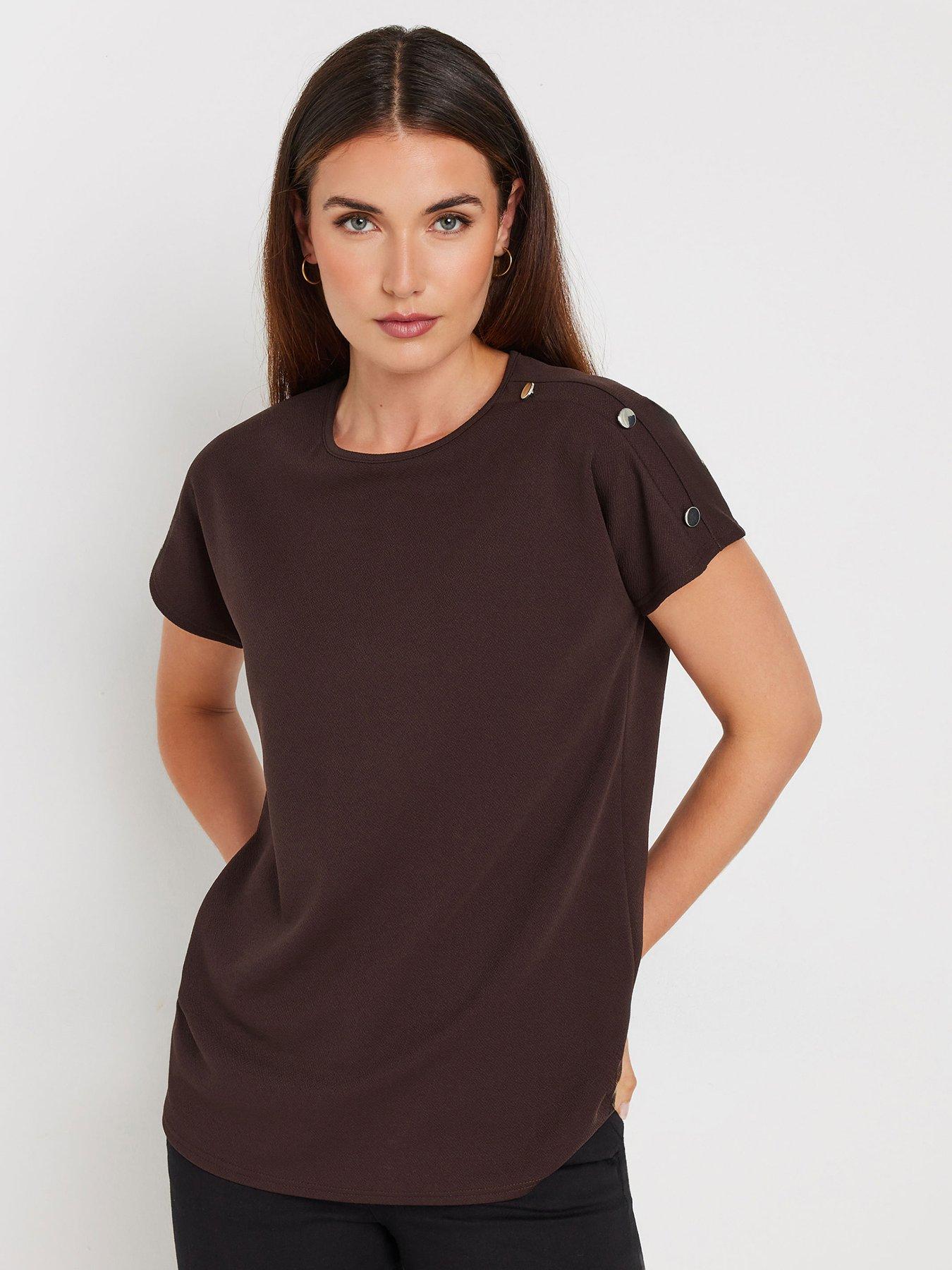 undefined Button Shoulder Tee - Brown