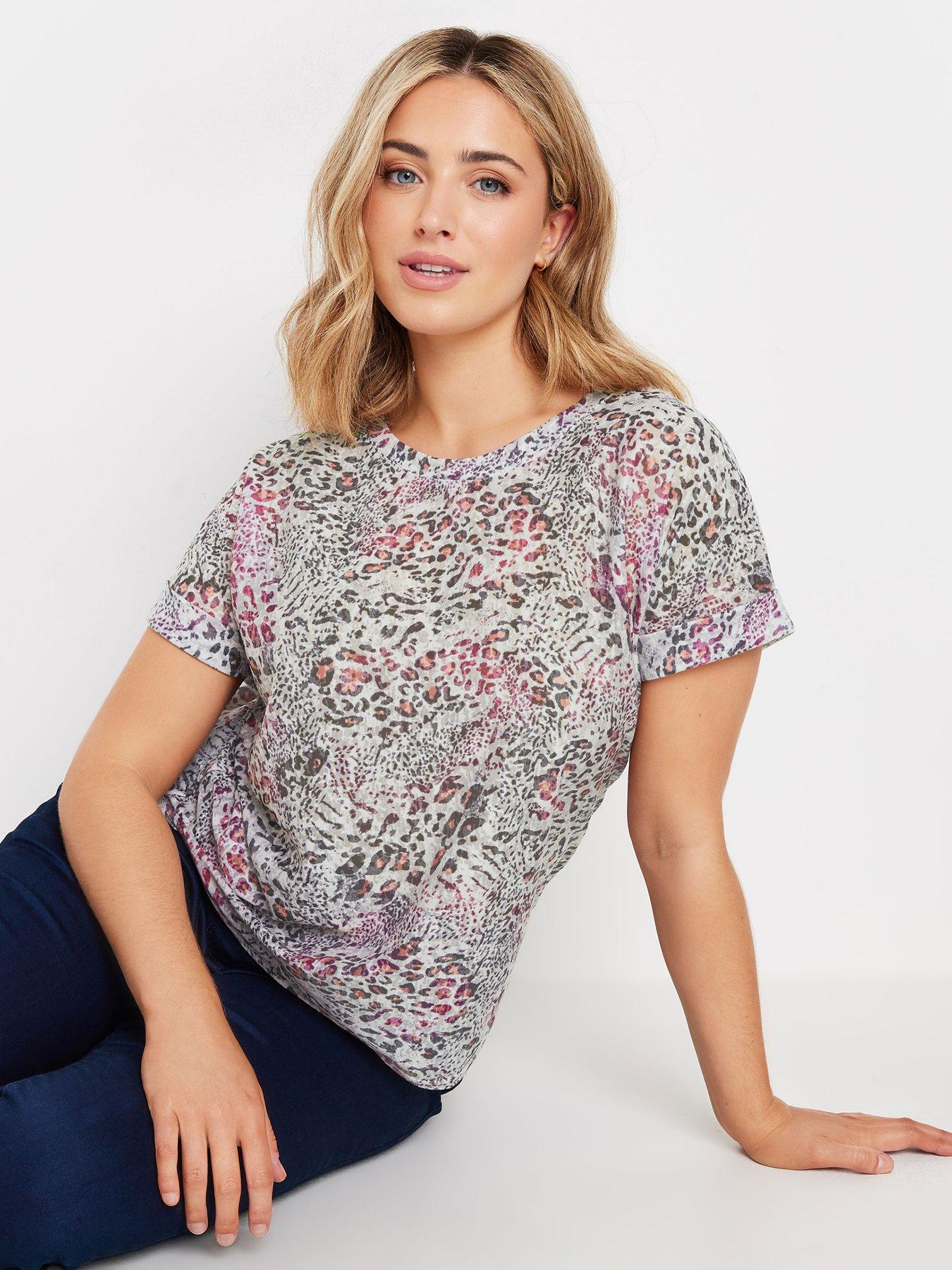 undefined Pink Animal Burn Out Short Sleeve Top