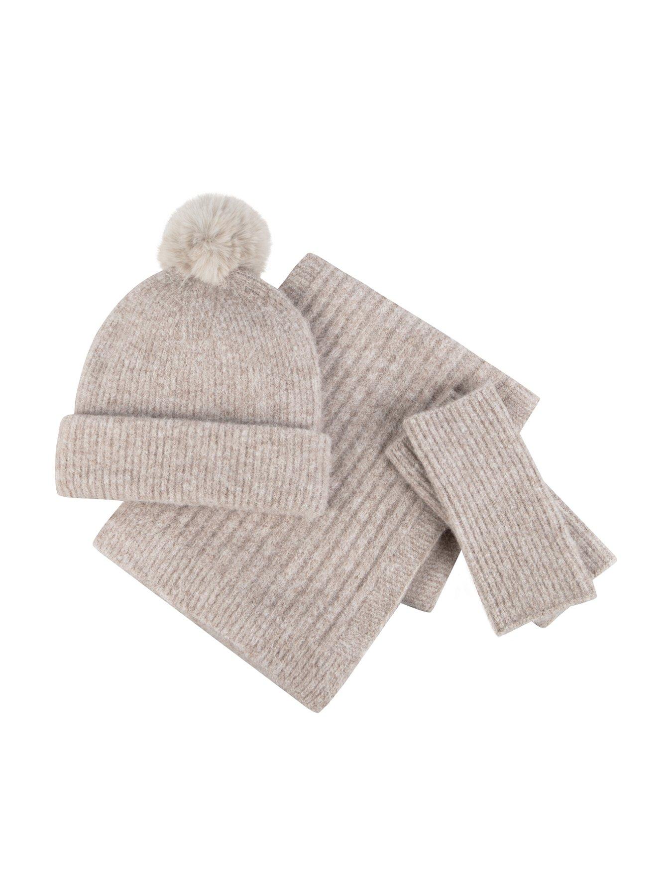 undefined Knitted Hat, Scarf and Armwarmer Set - Beige