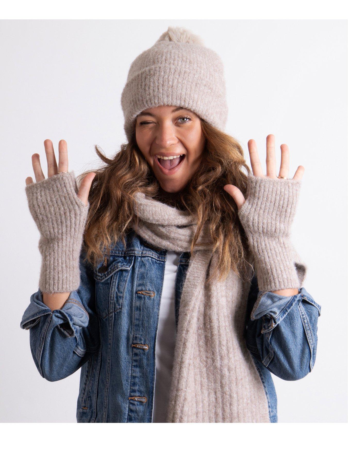 Image 2 of 3 of TOTES Knitted Hat, Scarf and Armwarmer Set - Beige