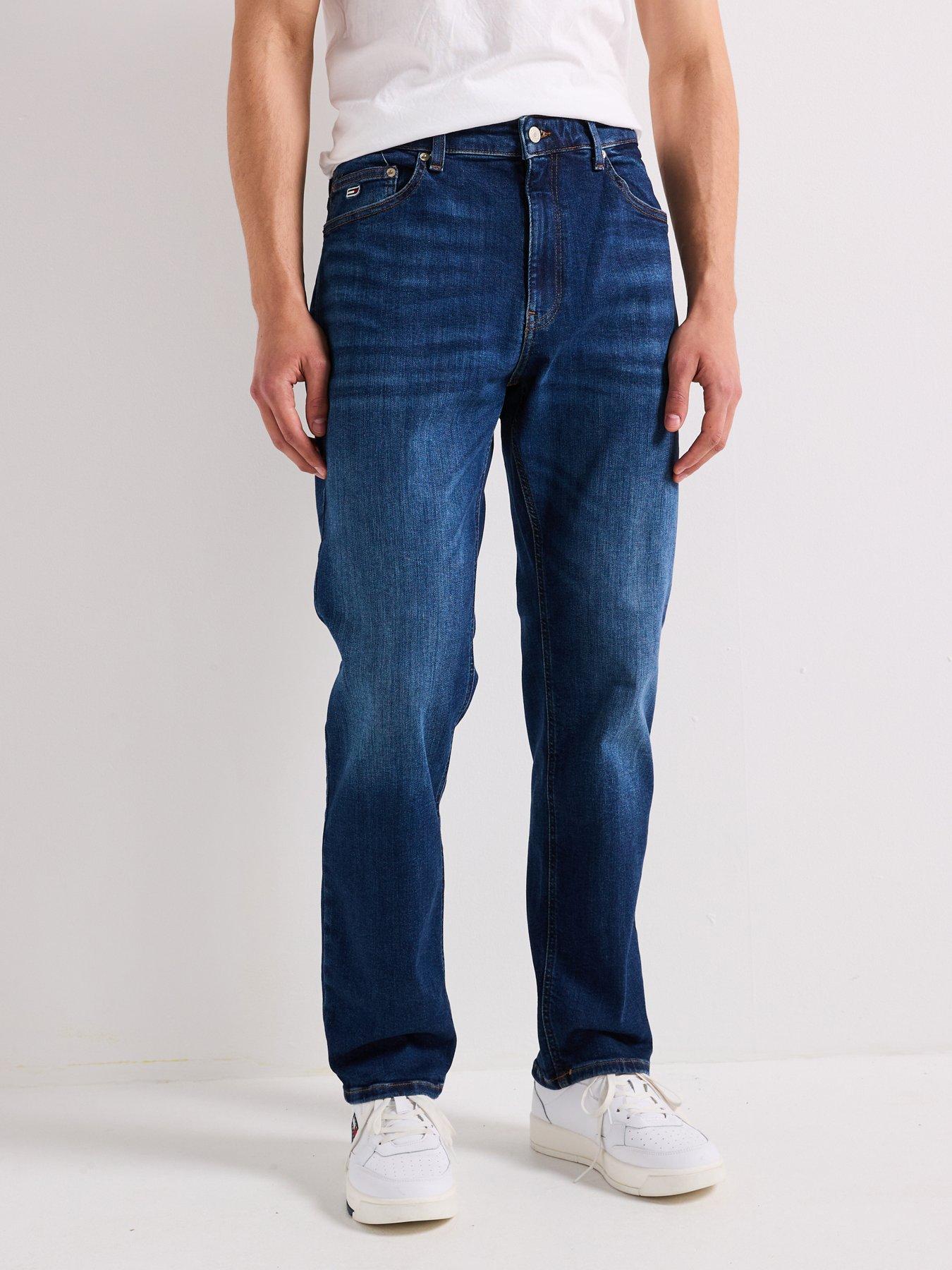 Tommy Jeans Ryan Straight Fit Stretch Jeans, Dark Wash, Size 34, Inside Leg Regular, Men