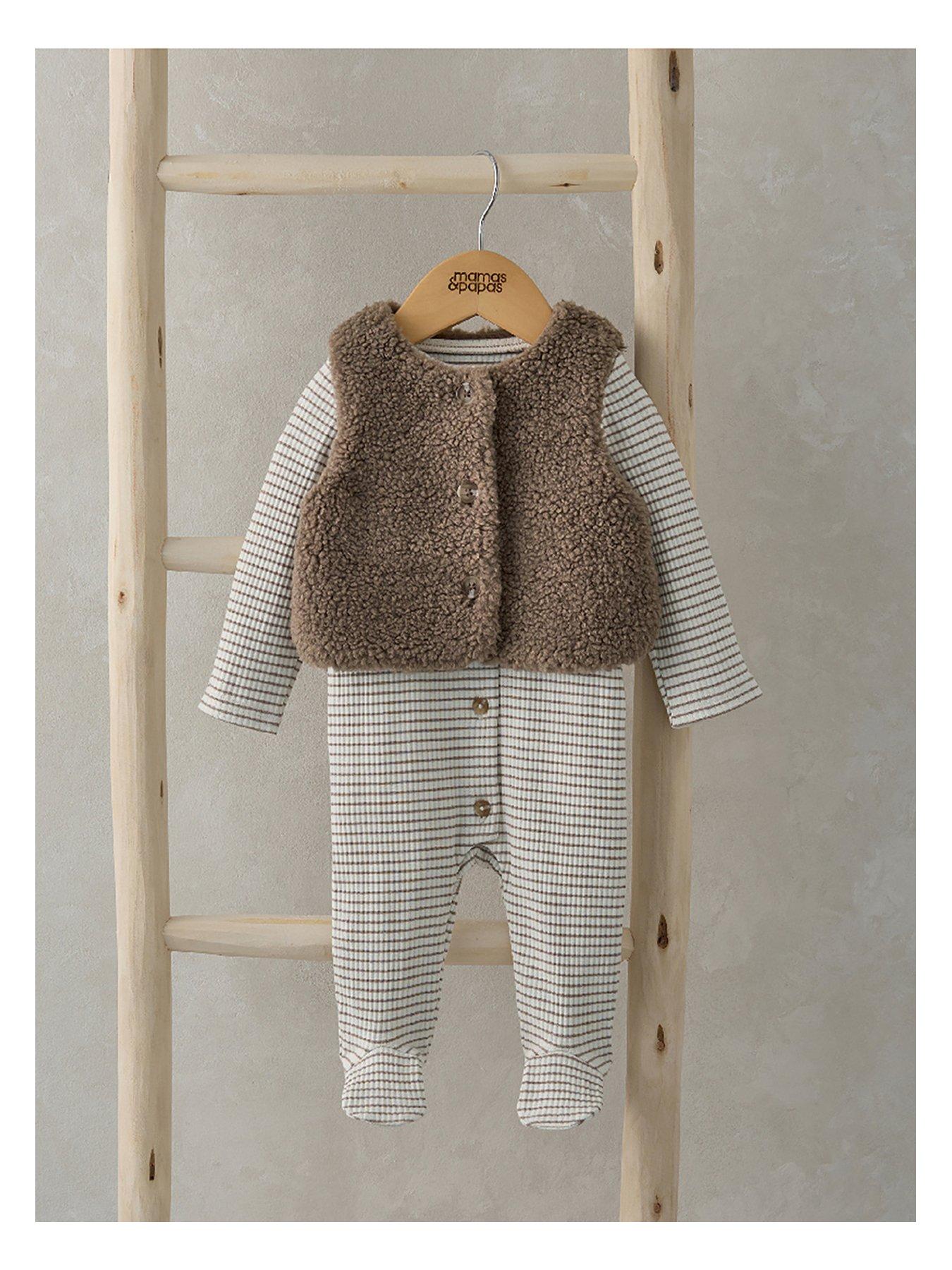 undefined Baby Unisex Striped Sleepsuit With Gilet - Brown