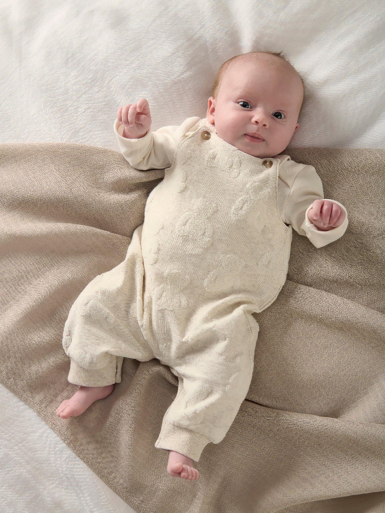 undefined Baby Unisex Teddy Bear Textured Dungaree  &  Bodysuit Set - Beige