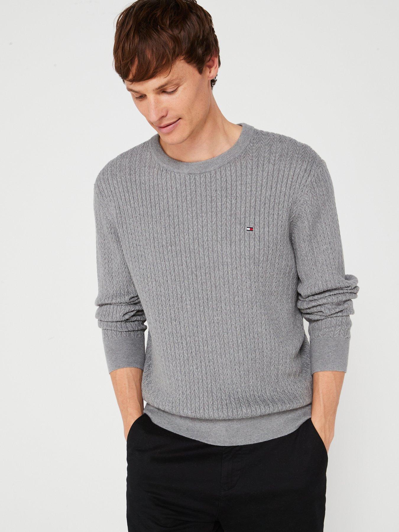 undefined Herringbone Structure Crew Neck Knitted Jumper - Light Grey