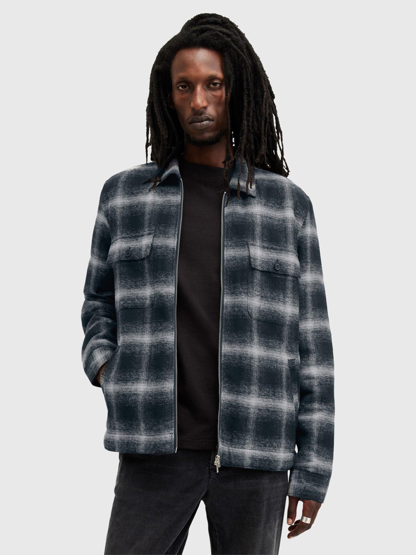 AllSaints Marley Checked Harrington Jacket - Dark Blue