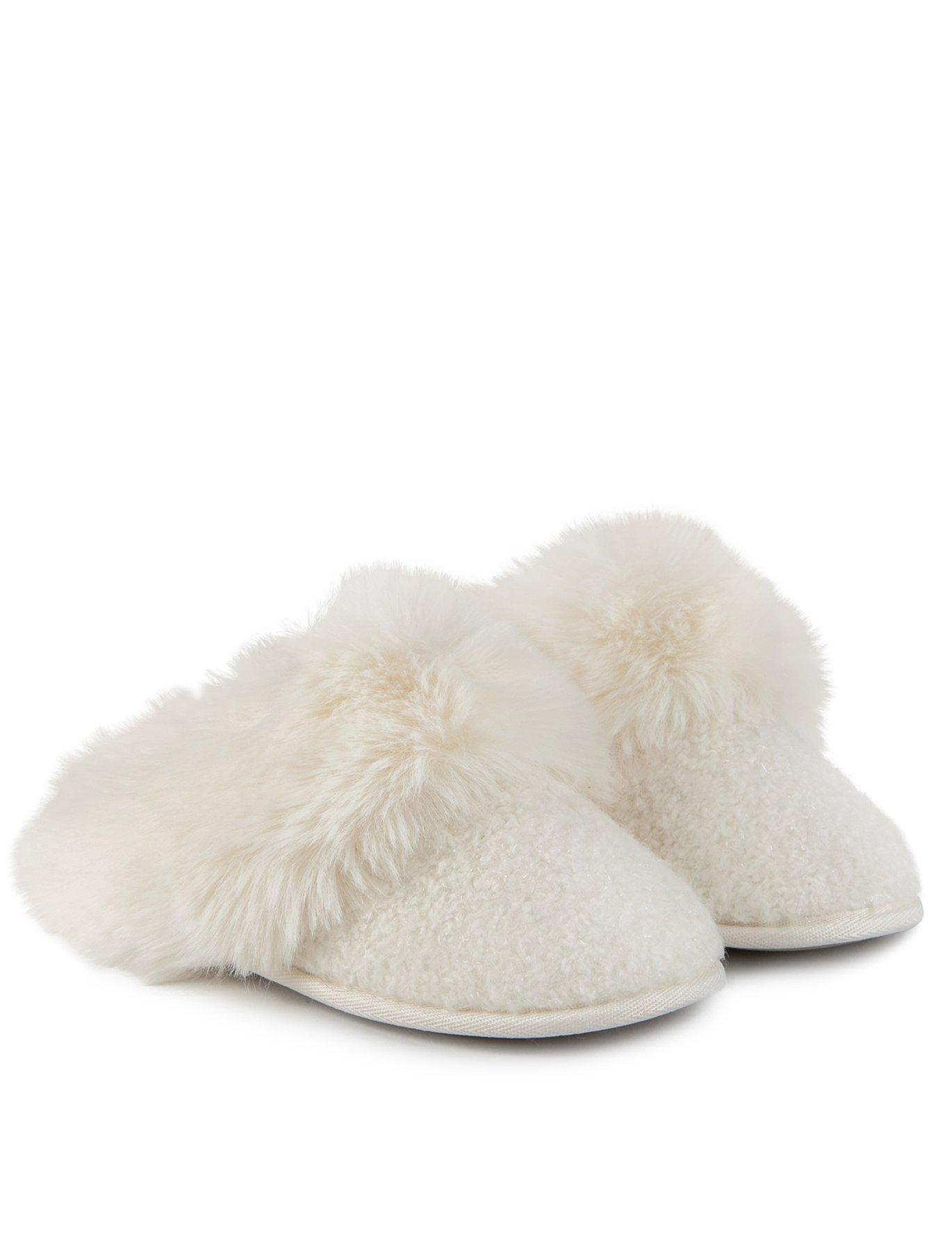 Totes Sparkle Faux Fur Mule Slippers - Cream