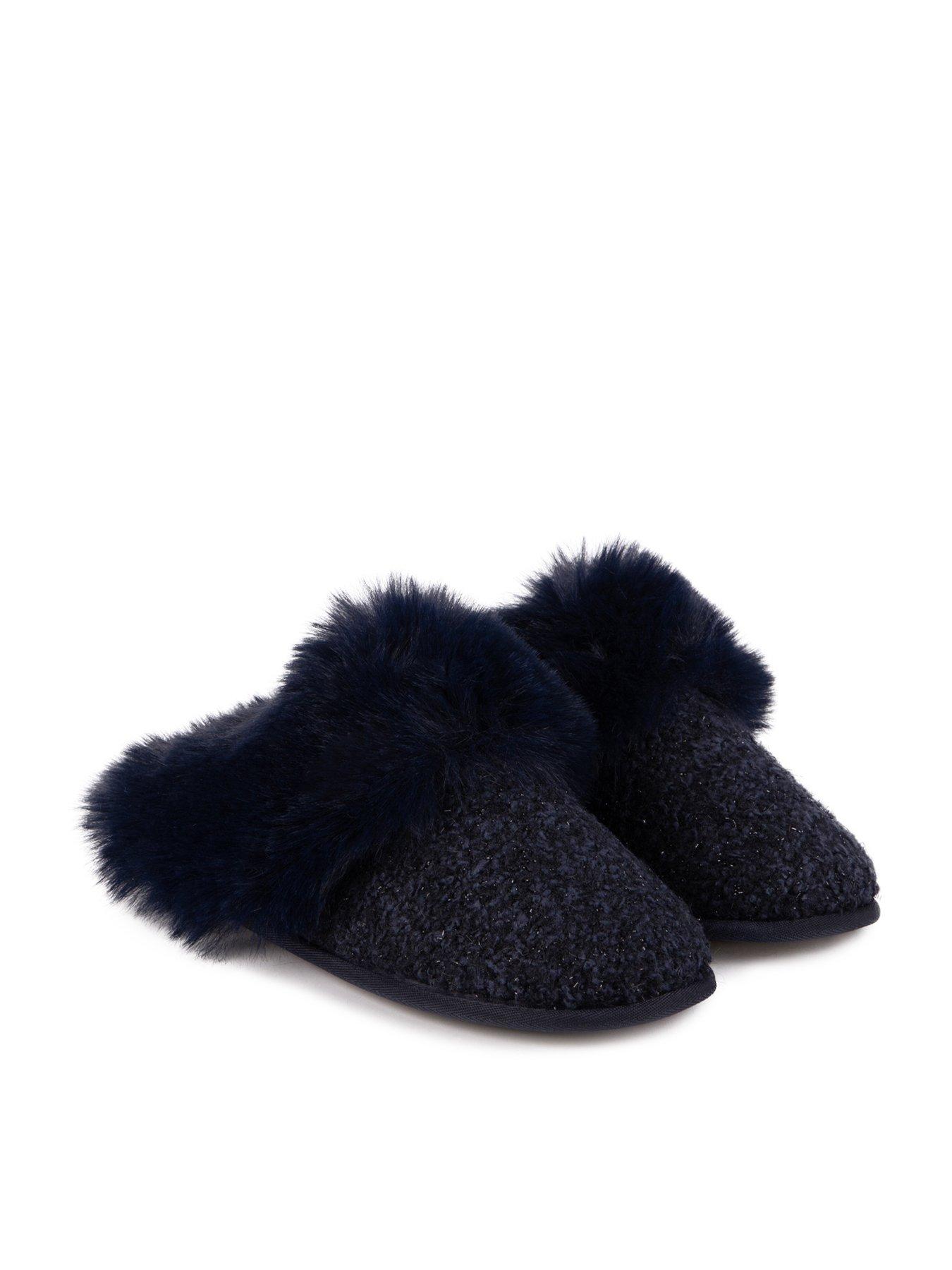 undefined Sparkle Faux Fur Mule Slippers - Navy
