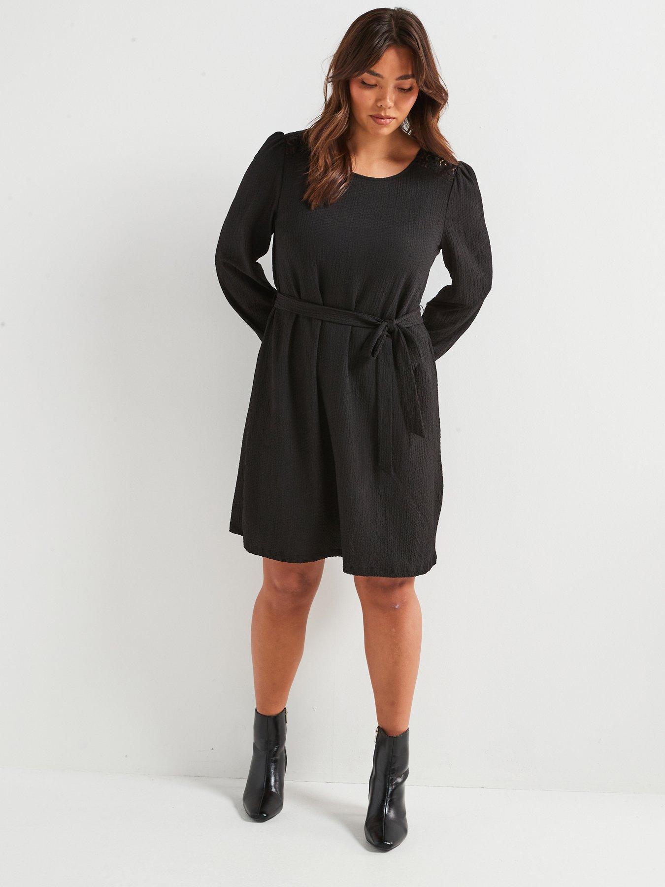 Image 1 of 6 of V by Very Curve Lace Shoulder Stretch Dress - Black