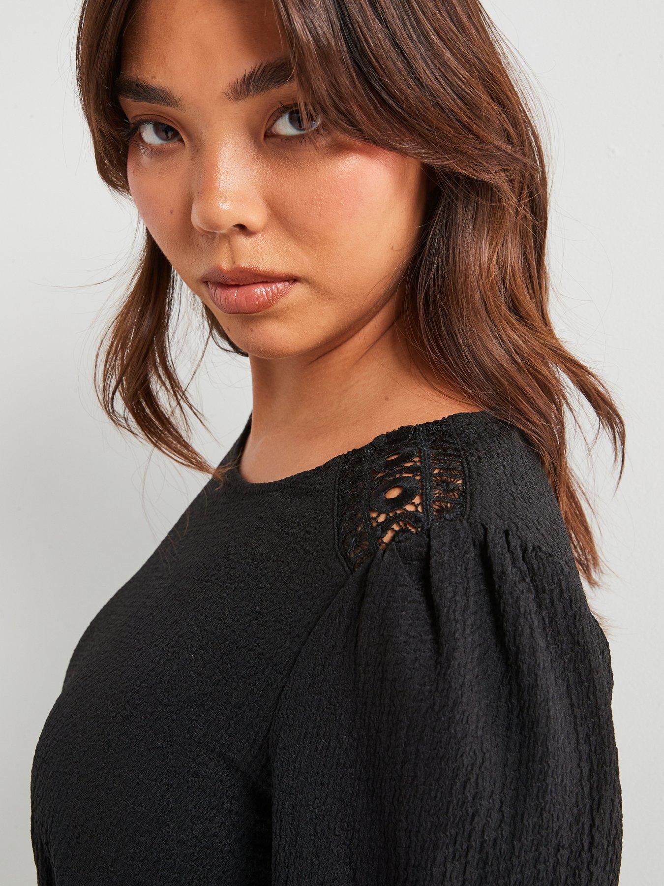 Image 6 of 6 of V by Very Curve Lace Shoulder Stretch Dress - Black