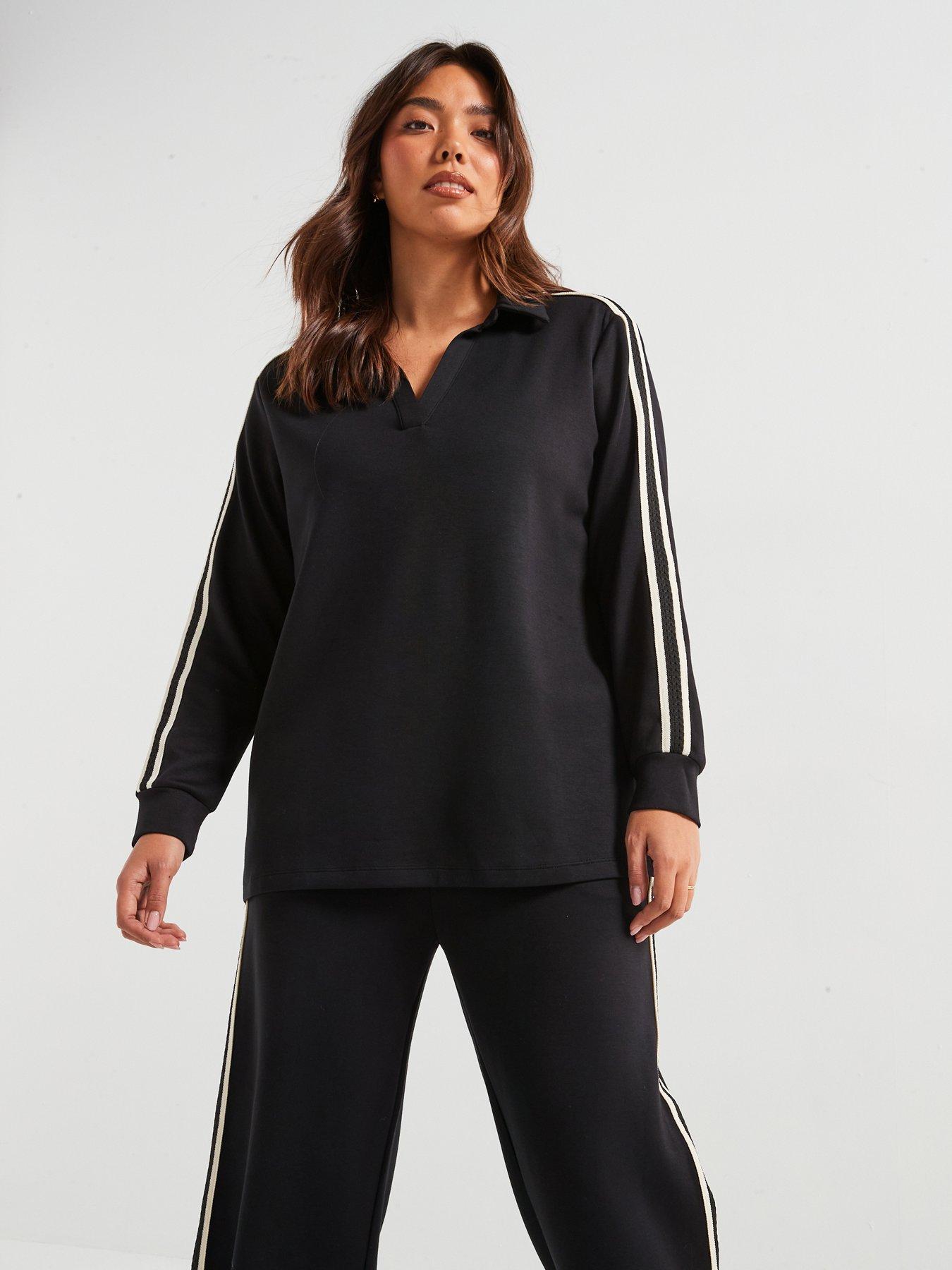 undefined Side Stripe Neck Sweatshirt - Black