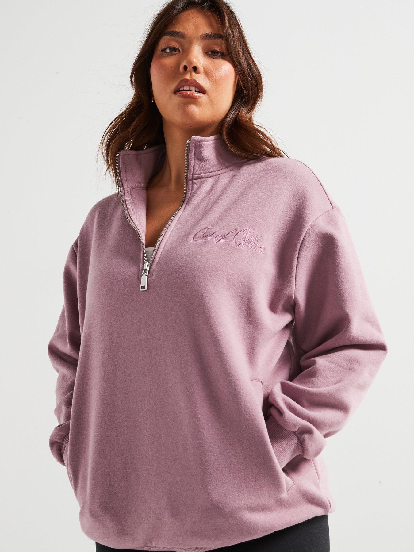 Image 1 of 6 of V by Very Curve Slogan Zip Neck Sweat - Mauve